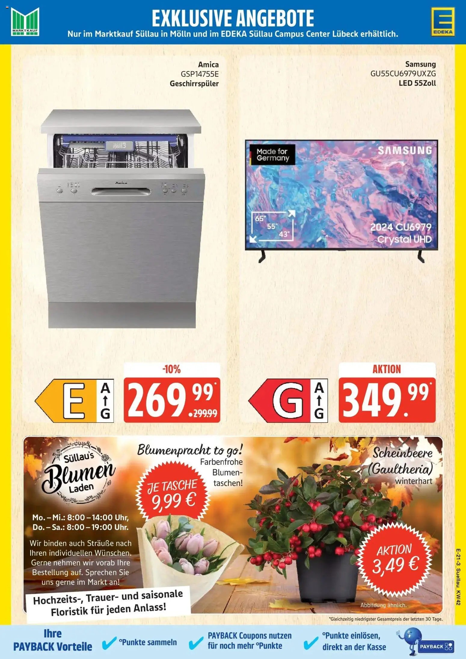 Edeka Prospekt Lübeck (ab 12.10.2026) » Angebote Online | Seite: 32 | Produkte: Tasche, Geschirrspüler, Blumen, Samsung