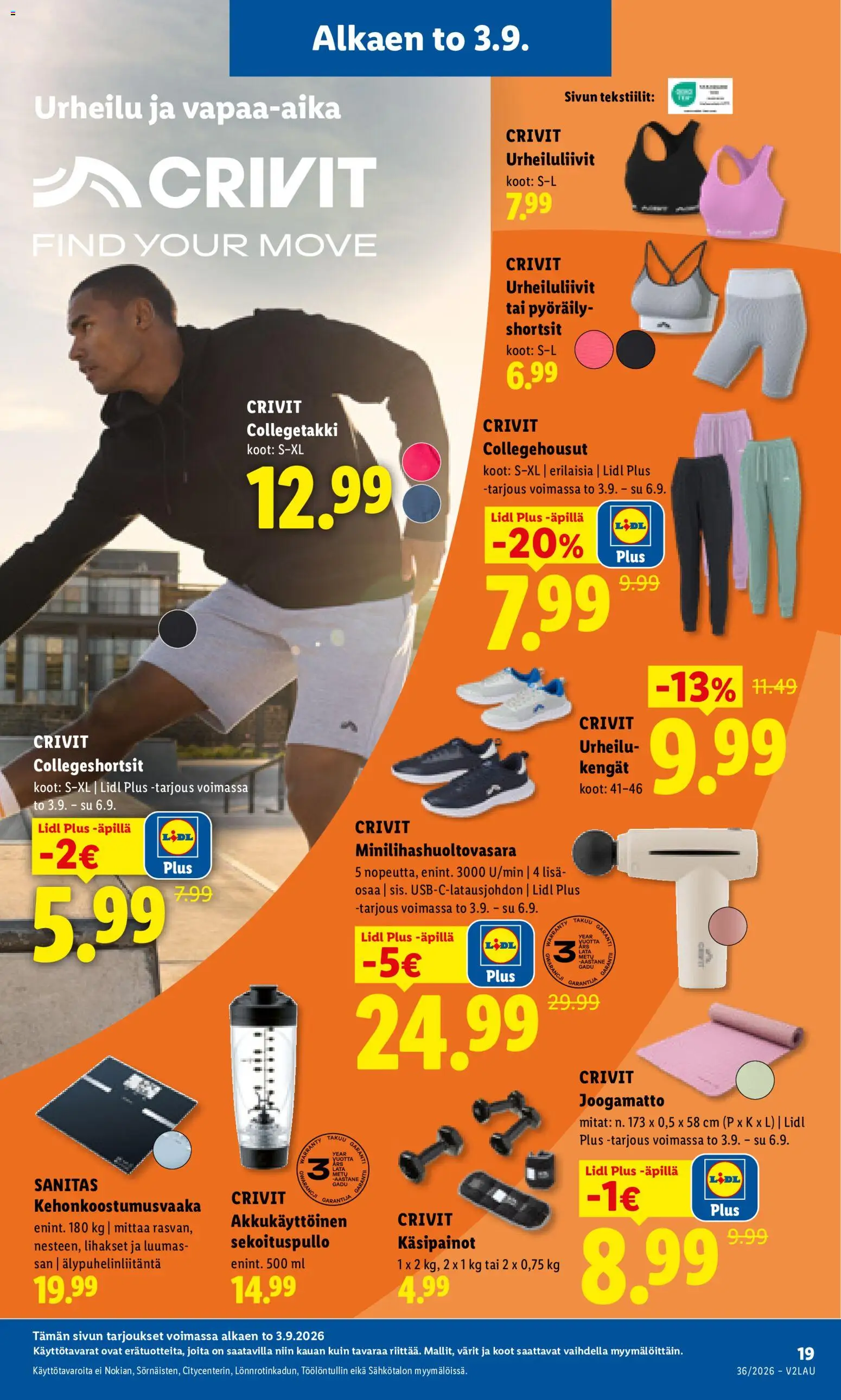 Lidl tarjoukset - Rovaniemi – voimassa 03/09/2026 alkaen | Sivu: 21 | Tuotteet: Urheiluliivit, Käsipainot, Shortsit