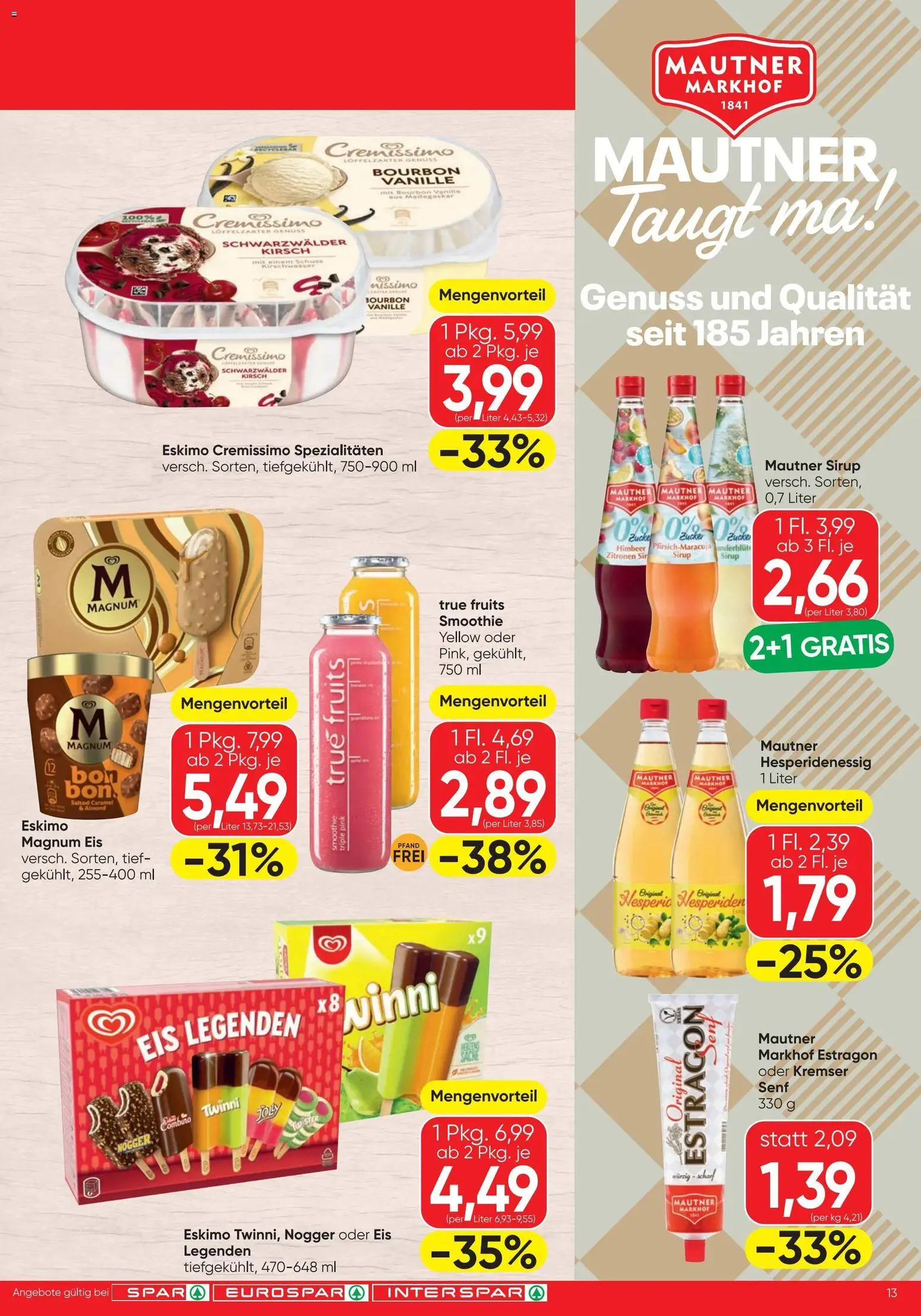 Spar - Flugblatt gültig ab 18.06.2026 | Seite: 13 | Produkte: Eis, Zucker, Bourbon