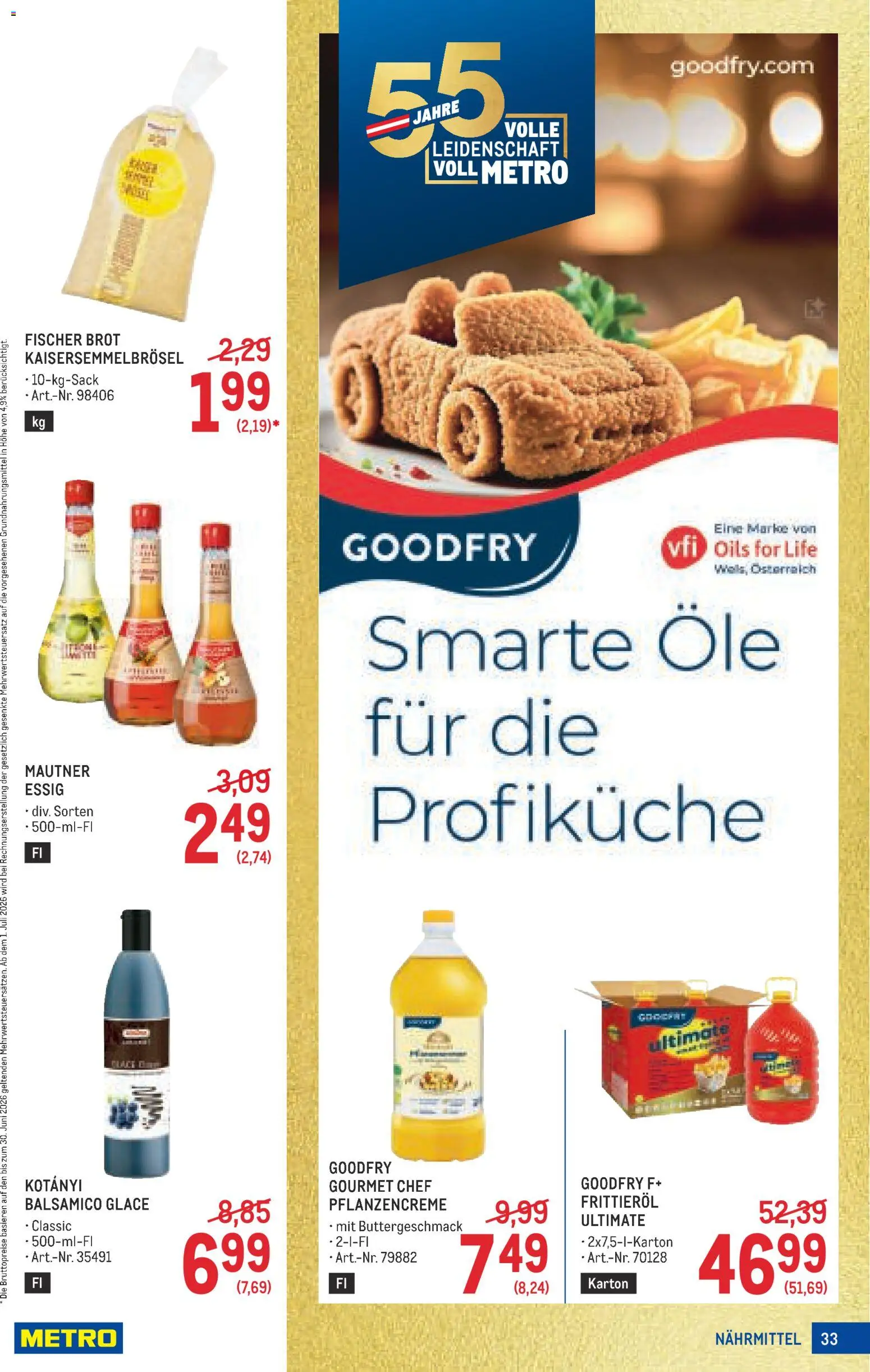 Metro angebote Profi gültig ab 25.06.2026 | Seite: 33 | Produkte: Huile à frire, Brot
