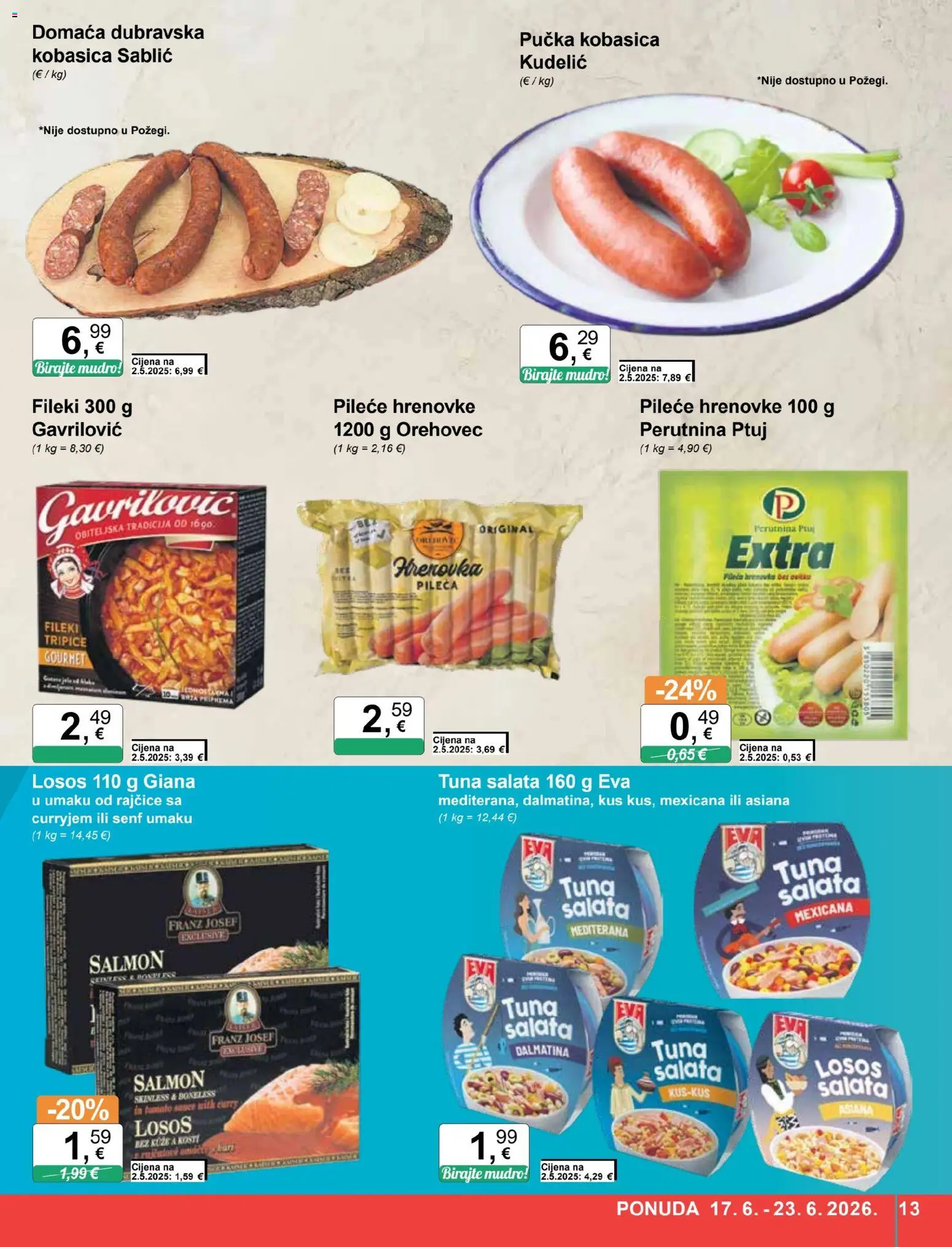 KTC katalog | vrijedi od 17.06.2026 | Stranica: 13 | Proizvodi: Rajčice, Perutnina Ptuj, Losos, Senf