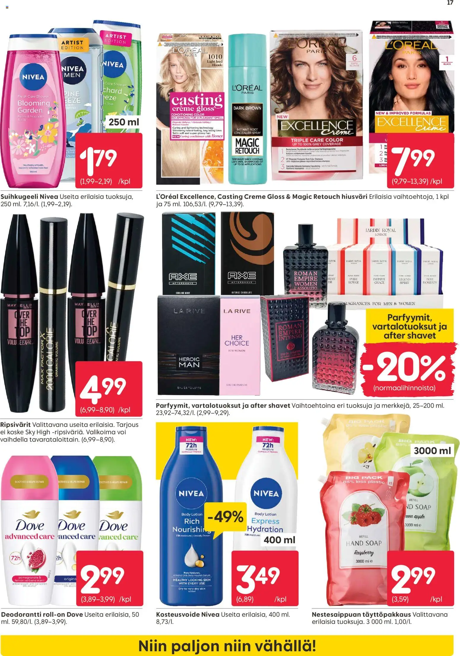 Rusta tarjoukset – voimassa 18.05.2026 alkaen | Sivu: 17 | Tuotteet: Eau de toilette, Hiusväri, Suihkugeeli, Deodorantti