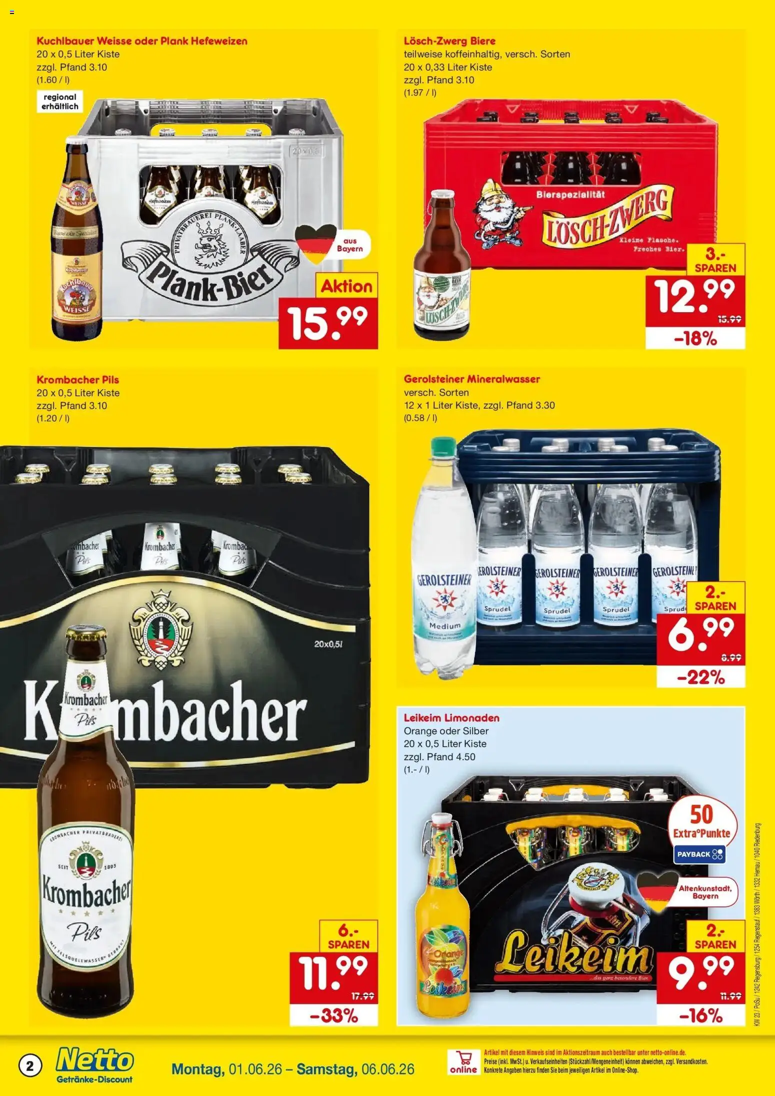 Netto Marken-Discount Prospekt Regenstauf – gültig ab 01.06.2026 | Seite: 2 | Produkte: Pils, Mineralwasser, Krombacher, Gerolsteiner