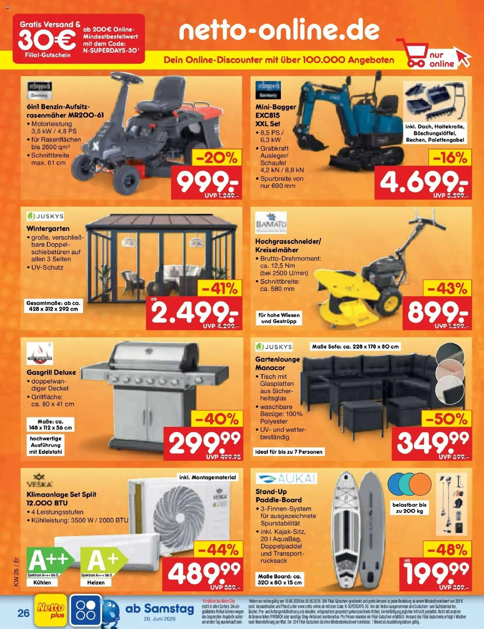 Netto Marken-Discount Prospekt Nordhausen – gültig ab 21.06.2026 | Seite: 37 | Produkte: Klimaanlage, Rasenmäher, Sofa, Tisch