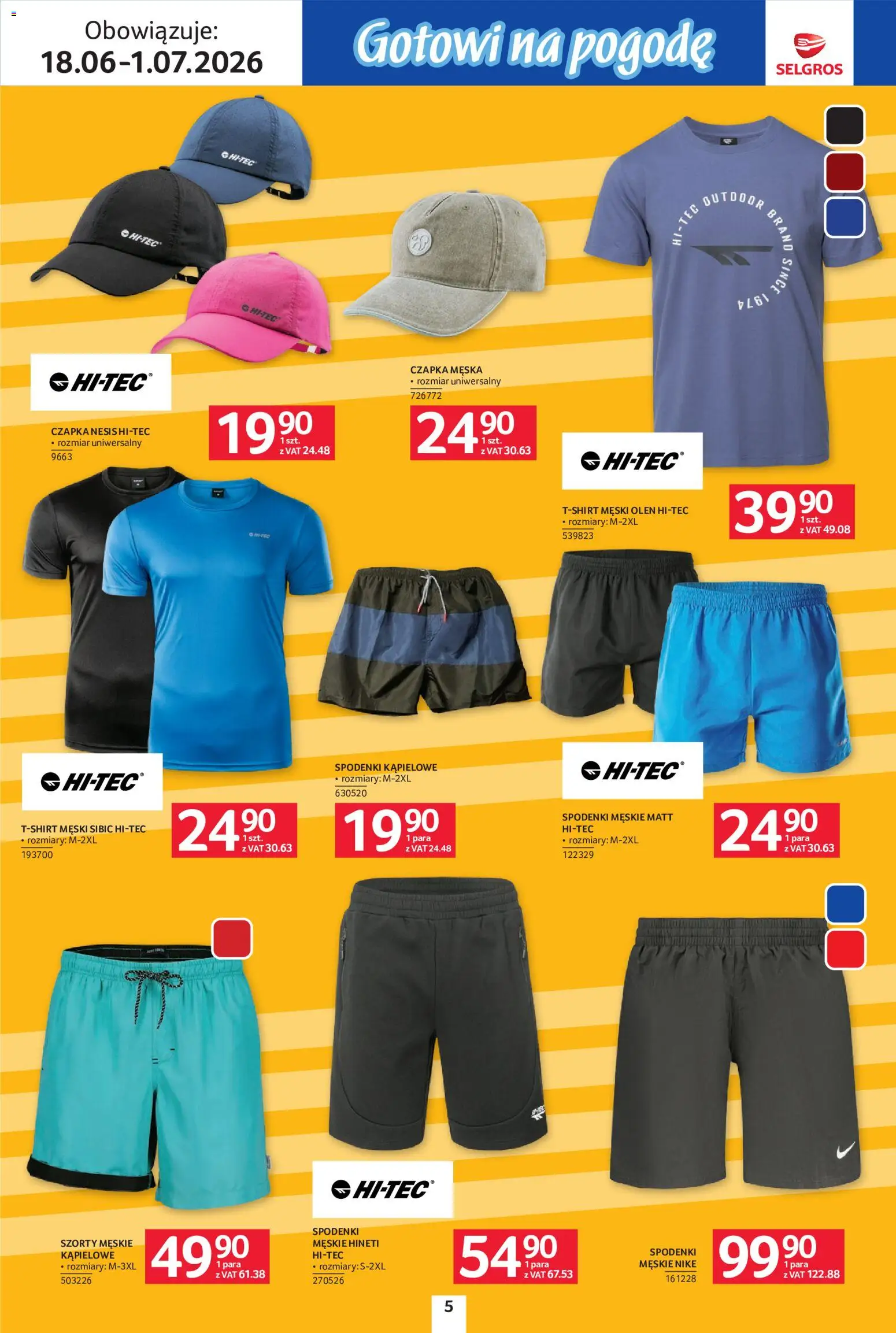 Selgros cash&carry gazetka - Urlop od 18.06.2026 | Strona: 5 | Produkty: Szorty, Spodenki, Czapka
