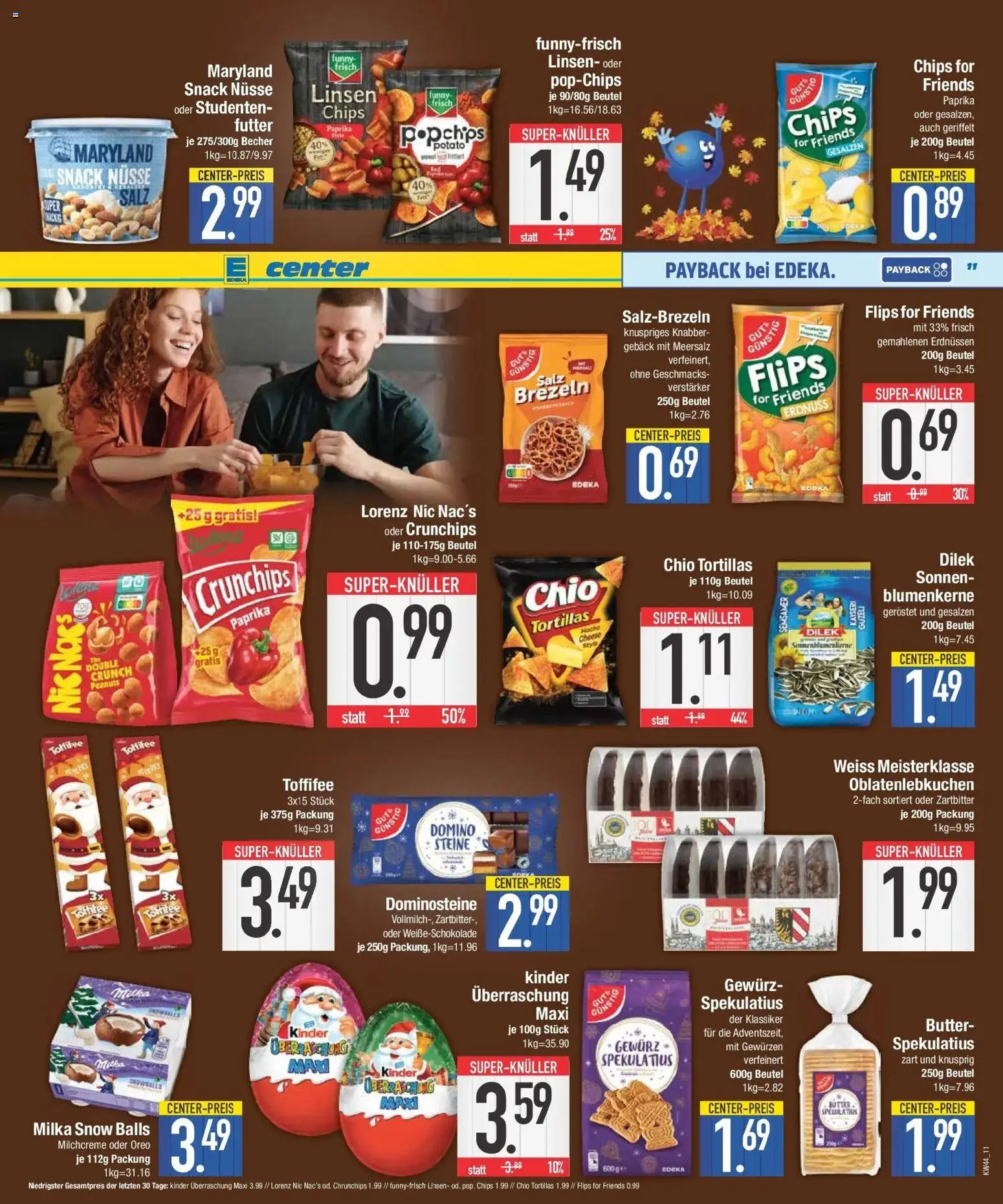 E center Prospekt Unterhaching (ab 26.10.2026) zum Blättern | Seite: 11 | Produkte: Milka, Salz, Chips, Nüsse
