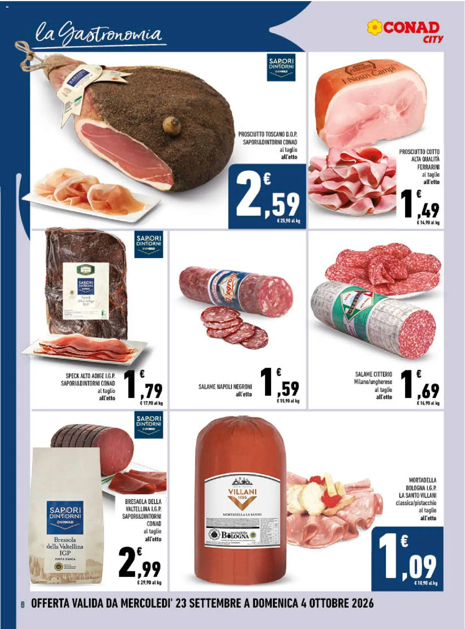 Volantino Conad del 23/09/2026 | Pagina: 8 | Prodotti: Speck, Prosciutto Cotto, Salame, Bresaola
