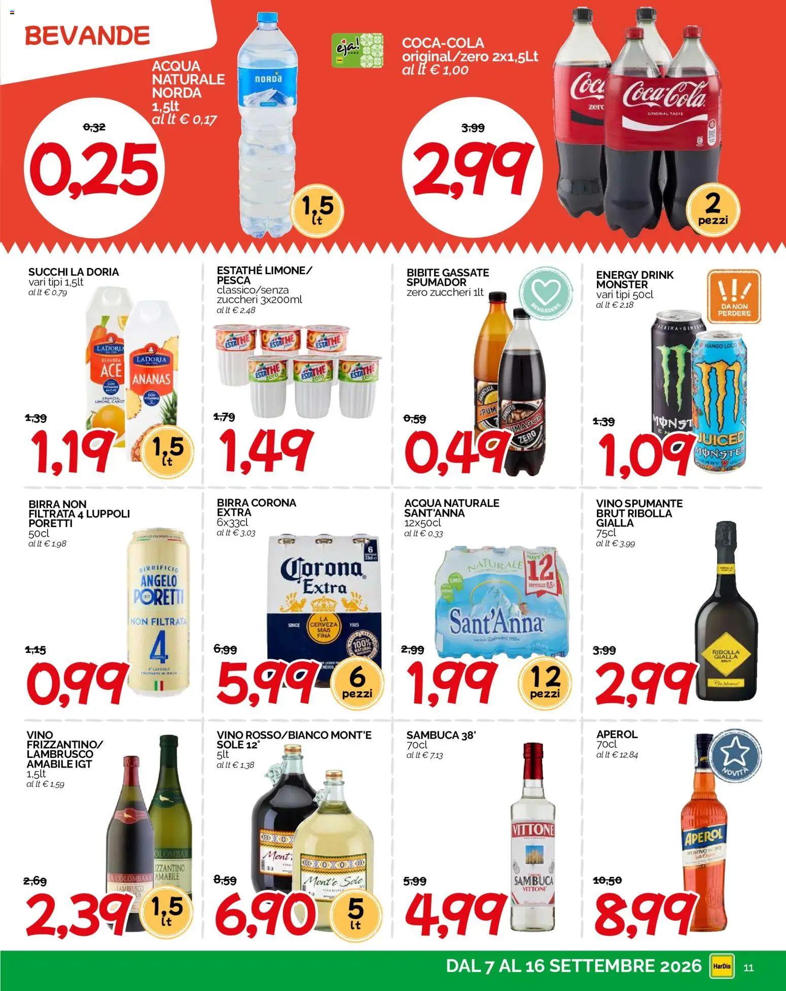 Volantino HarDis del 07/09/2026 | Pagina: 11 | Prodotti: Birra, Acqua, Bevande, Pesca