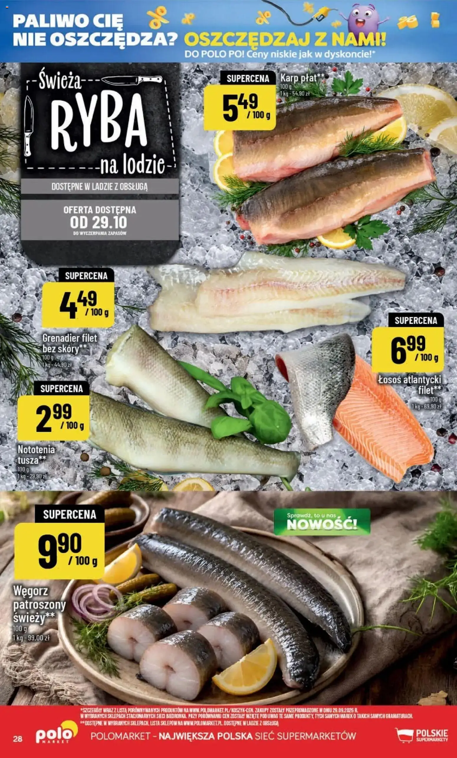 POLOmarket aktualna gazetka od 28.10.2026 | Strona: 28 | Produkty: Łosoś atlantycki, Karp, Łosoś, Ryba