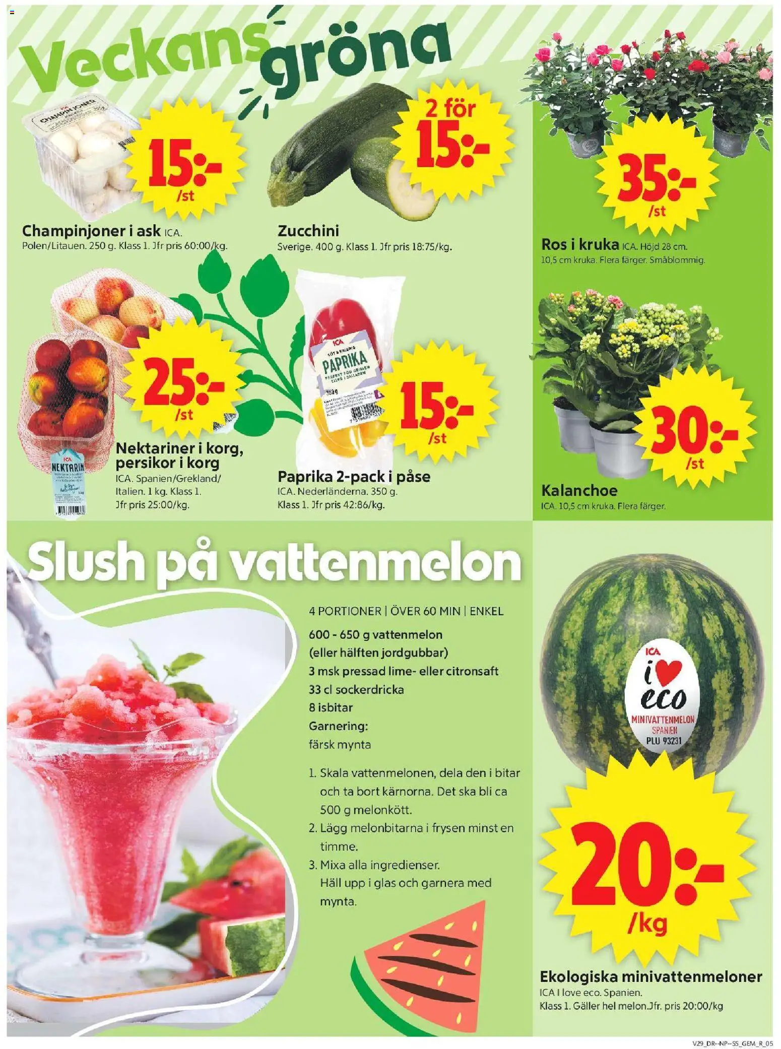ICA Supermarket reklamblad aktuell från 13/07/2026 | Sida: 5 | Produkter: Kruka, Vattenmelon, Champinjoner, Lime