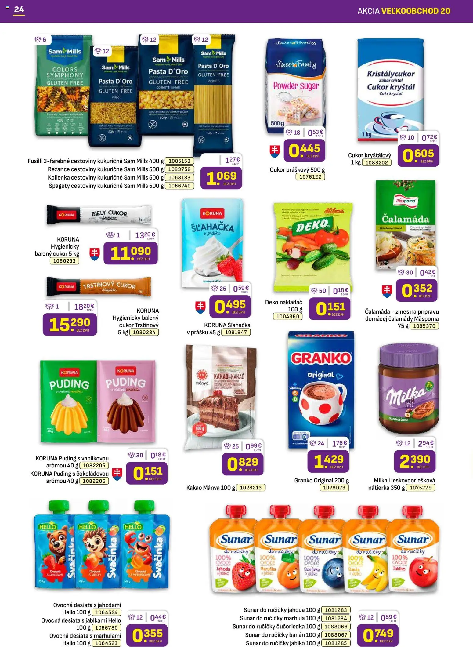 Nové Libex akcie – leták je platný od 05.10.2026 | Strana: 24 | Produkty: Cukor, Granko, Trstinový cukor, Špagety
