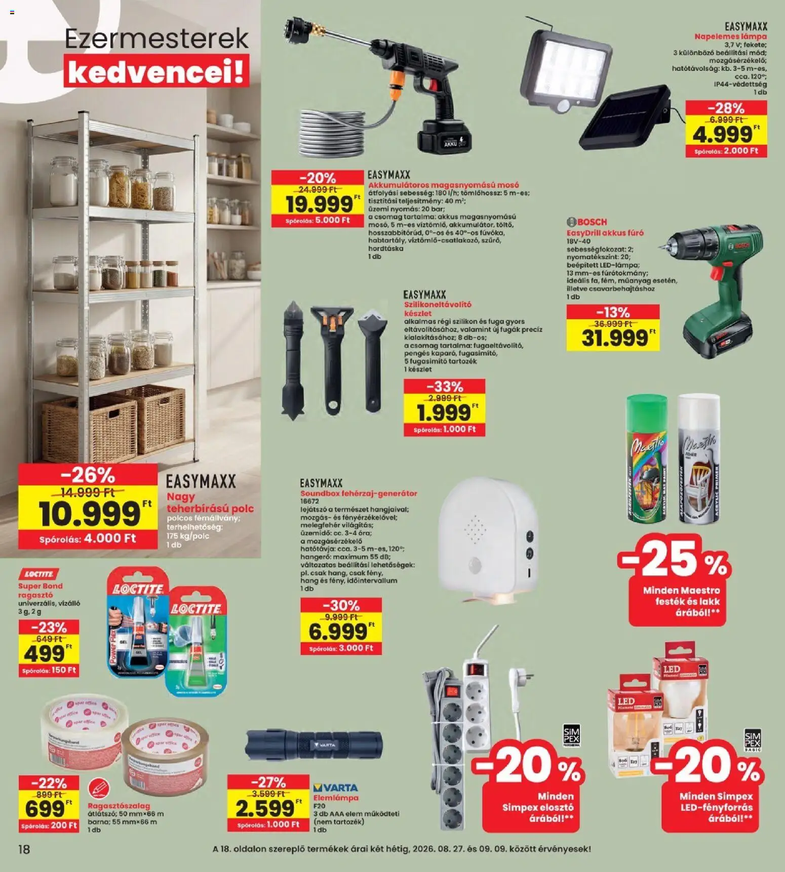 Interspar akciós ujság - amely érvényes a következő dátumtól: 2026.08.27. | Oldal: 18 | Termékek: Fúró, Napelemes lámpa, Polc, Nagy teherbírású polc