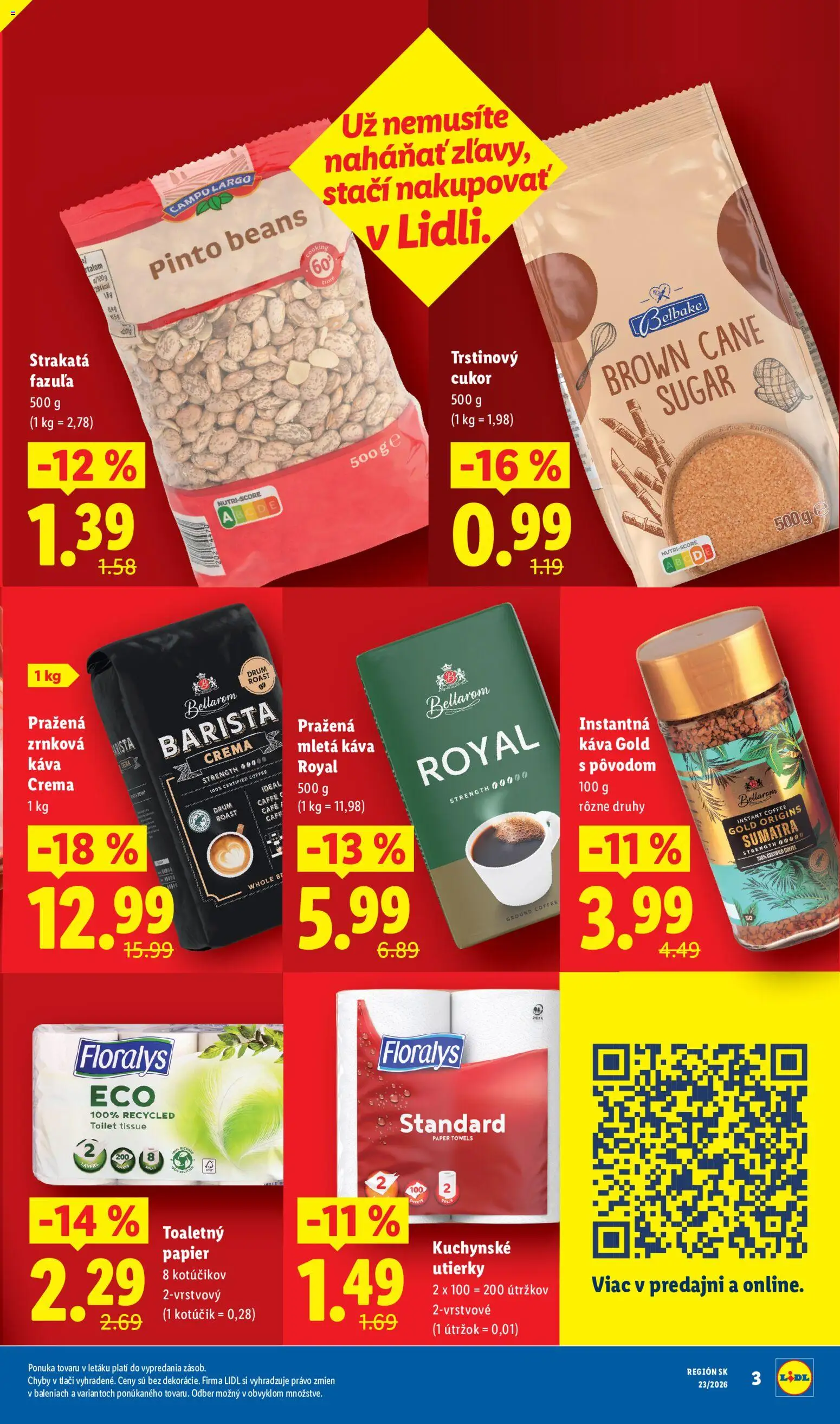 Nové Lidl akcie – leták je platný od 01.06.2026 | Strana: 3 | Produkty: Káva, Cukor, Trstinový cukor, Zrnková káva