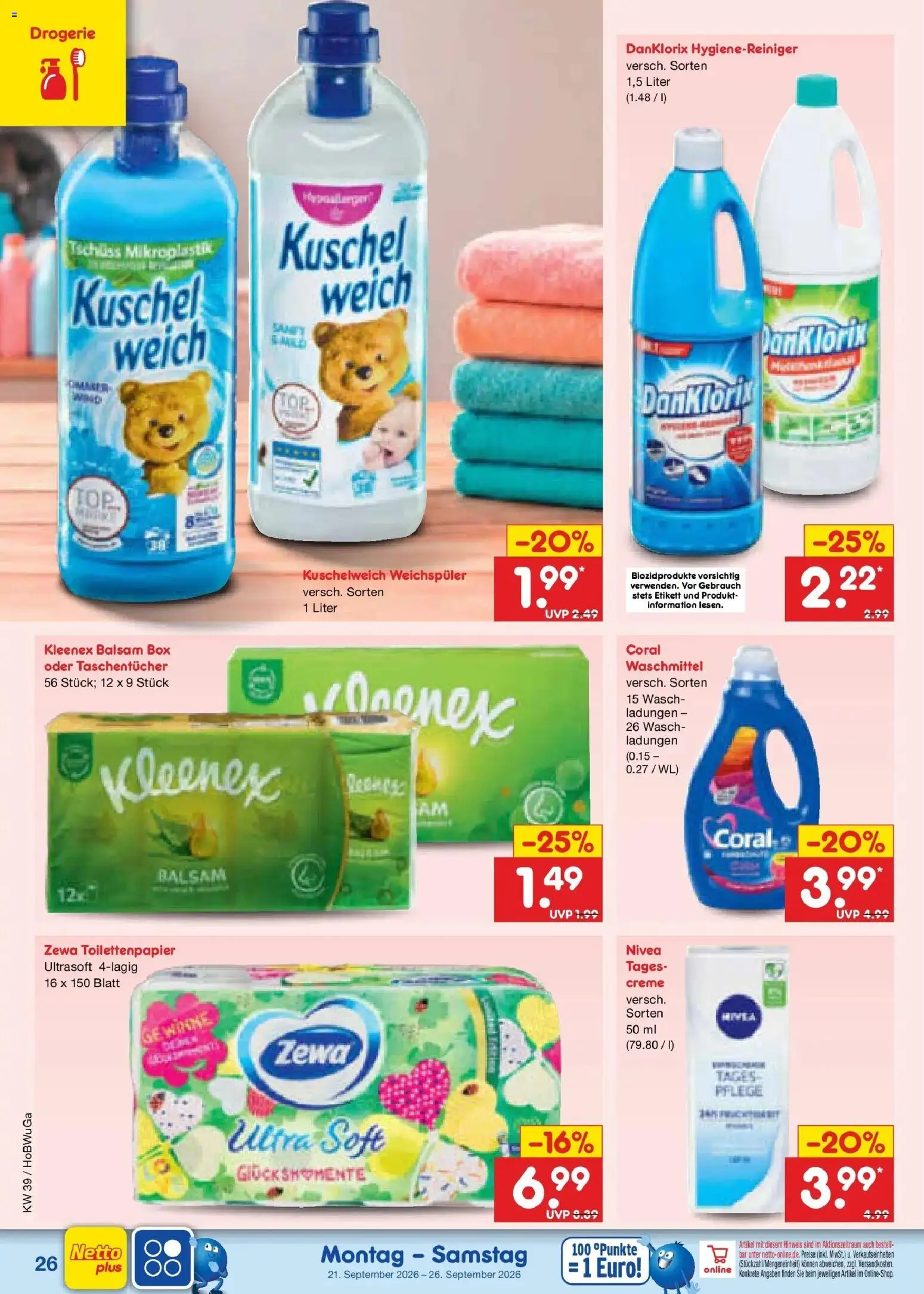 Netto Marken-Discount Prospekt Hannover – gültig ab 21.09.2026 | Seite: 38 | Produkte: Taschentücher, Coral, Box, Waschmittel