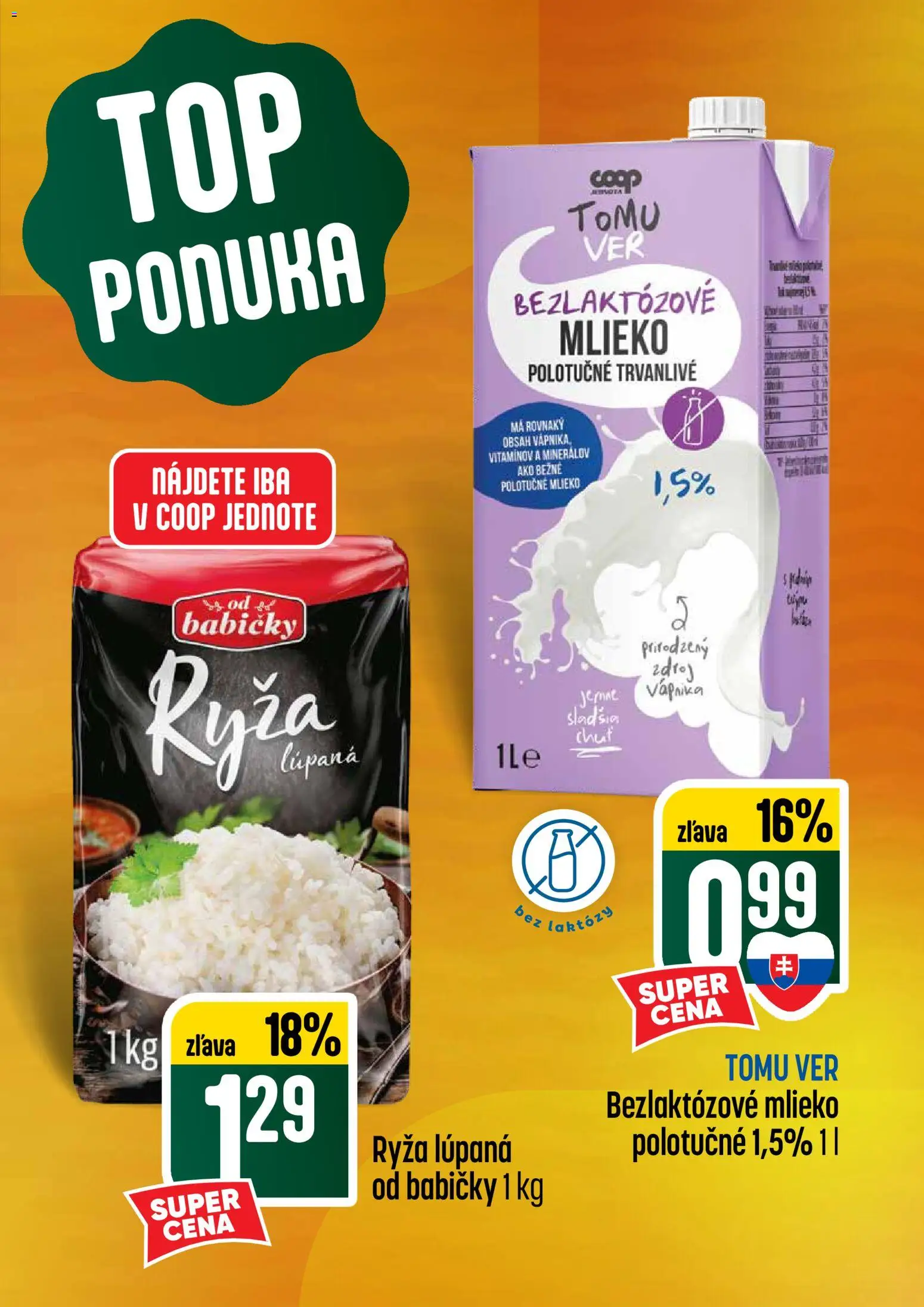Nové COOP Jednota akcie – leták je platný od 02.07.2026 | Strana: 3 | Produkty: Aku, Mlieko, Ryža, Bezlaktózové mlieko