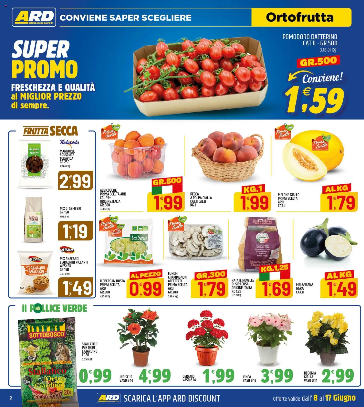 Volantino ARD Discount del 08.06.2026 | Pagina: 2 | Prodotti: Anacardi, Mandorle, Melone, Vaso