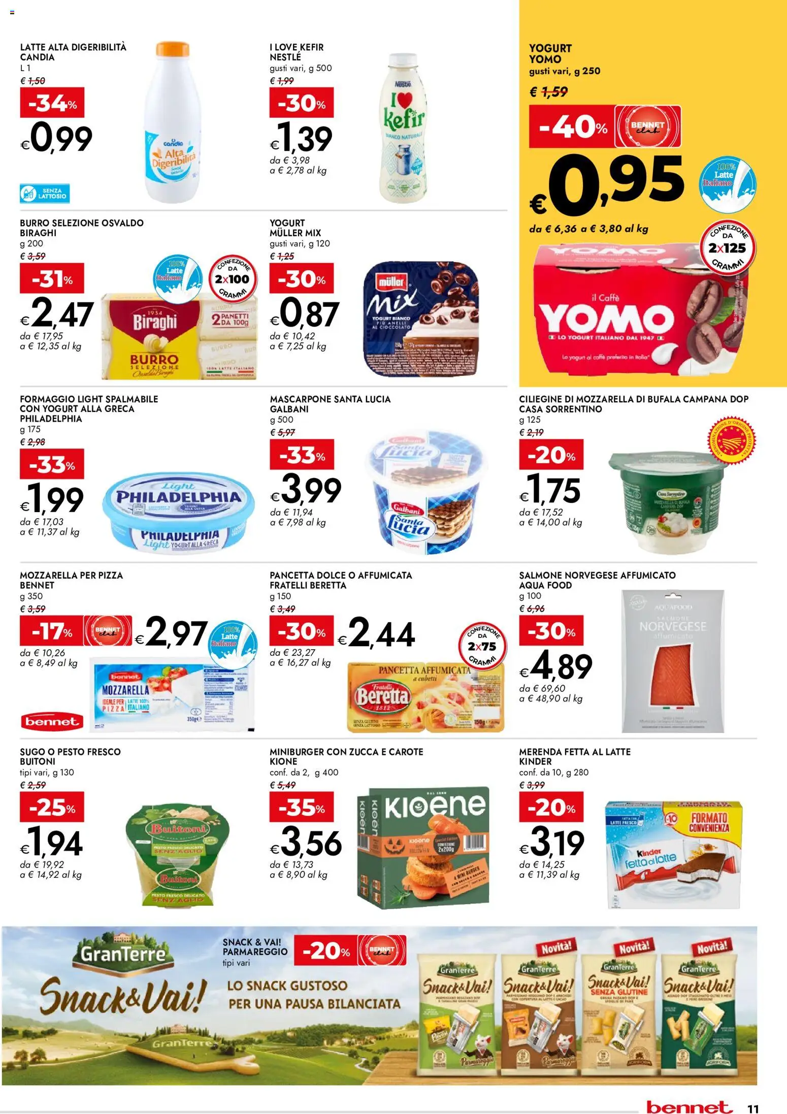 Volantino bennet del 22/10/2026 | Pagina: 11 | Prodotti: Cioccolato, Latte, Mascarpone, Sugo