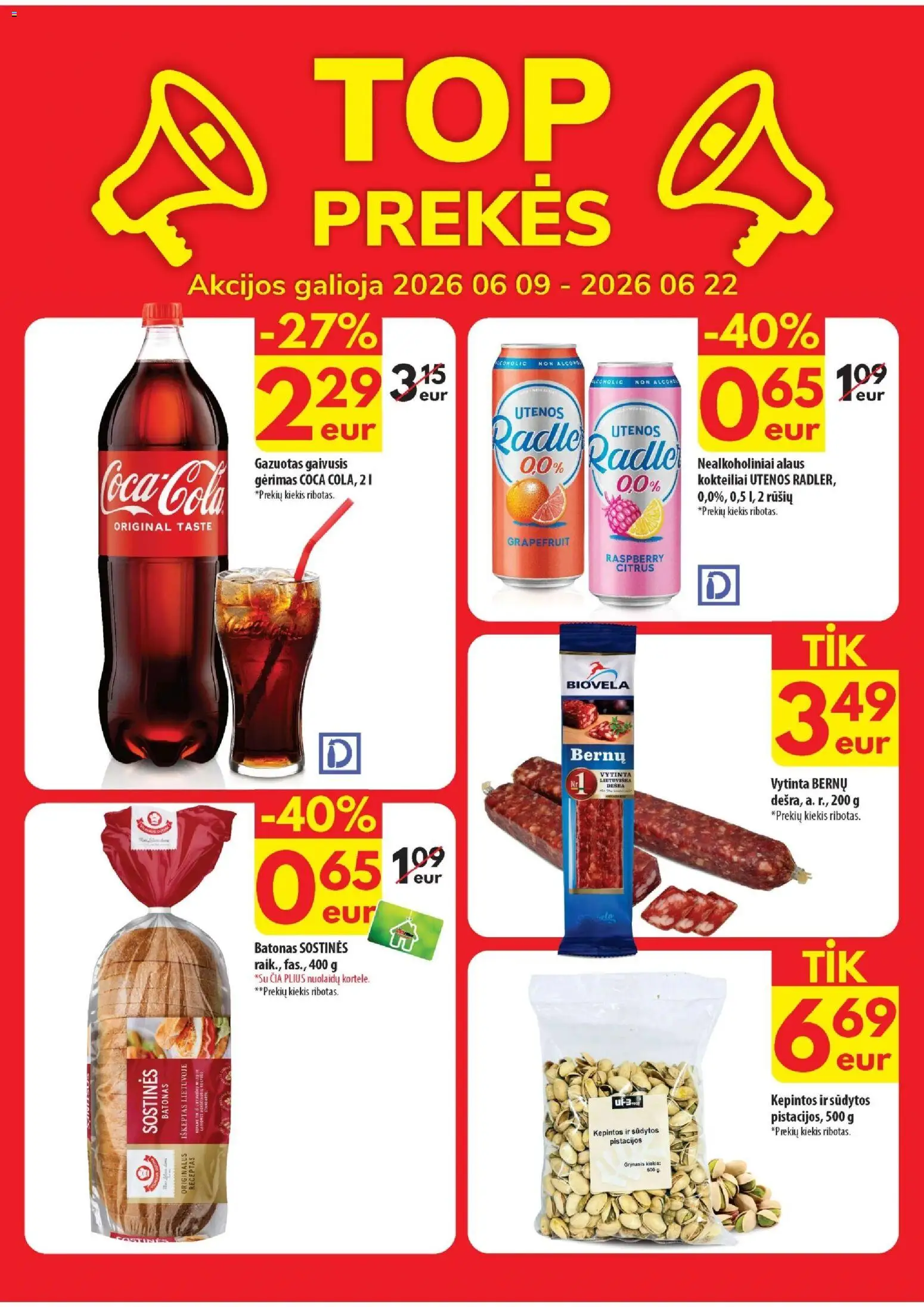 ČIA MARKET akcijos nuo 09.06.2026 | Puslapis: 20 | Prekių: Gaivusis gėrimas, Batonas, Pistacijos