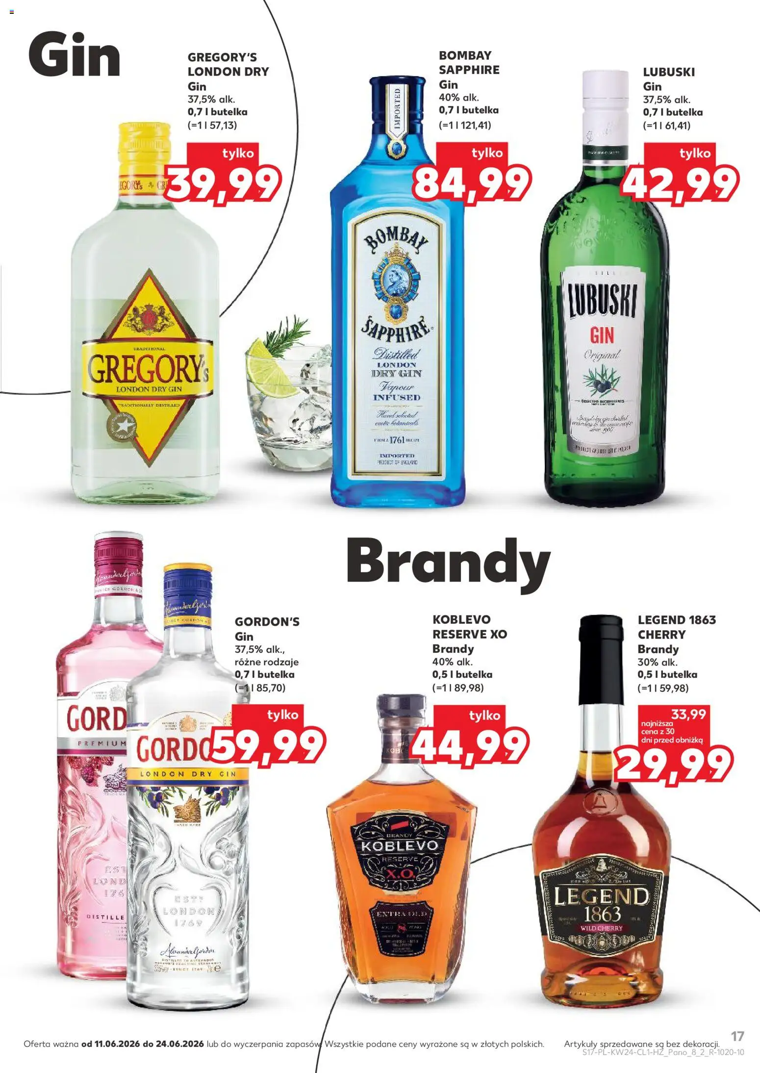 Kaufland Polsko leták - Barek od 11.06.2026 | Strana: 17 | Produkty: Gin, Brandy, London dry gin, Dry gin