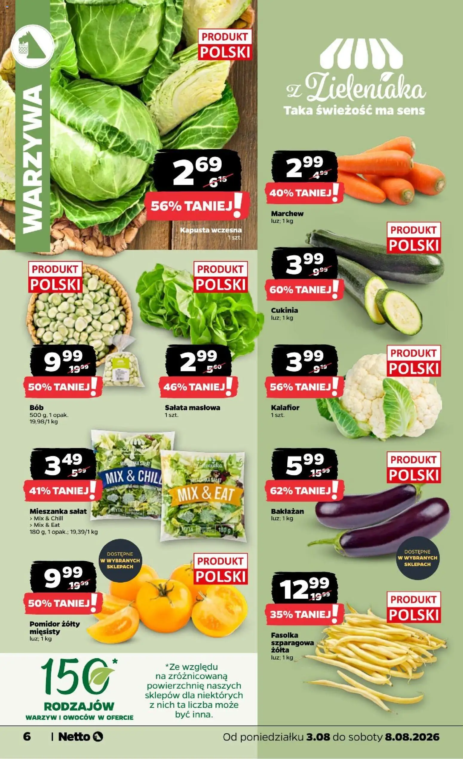 Netto gazetka od poniedziałku od 03.08.2026 | Strona: 6 | Produkty: Kalafior, Cukinia, Bób, Warzywa