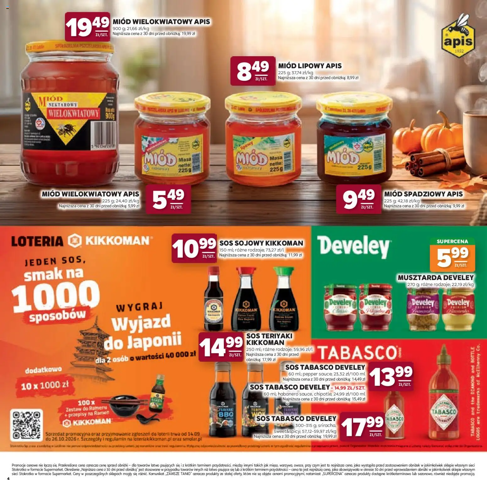 Stokrotka gazetka - Katalog Jesienne Inspiracje od 15.10.2026 | Strona: 4 | Produkty: Sos teriyaki, Miód wielokwiatowy, Tabasco, Sos tabasco