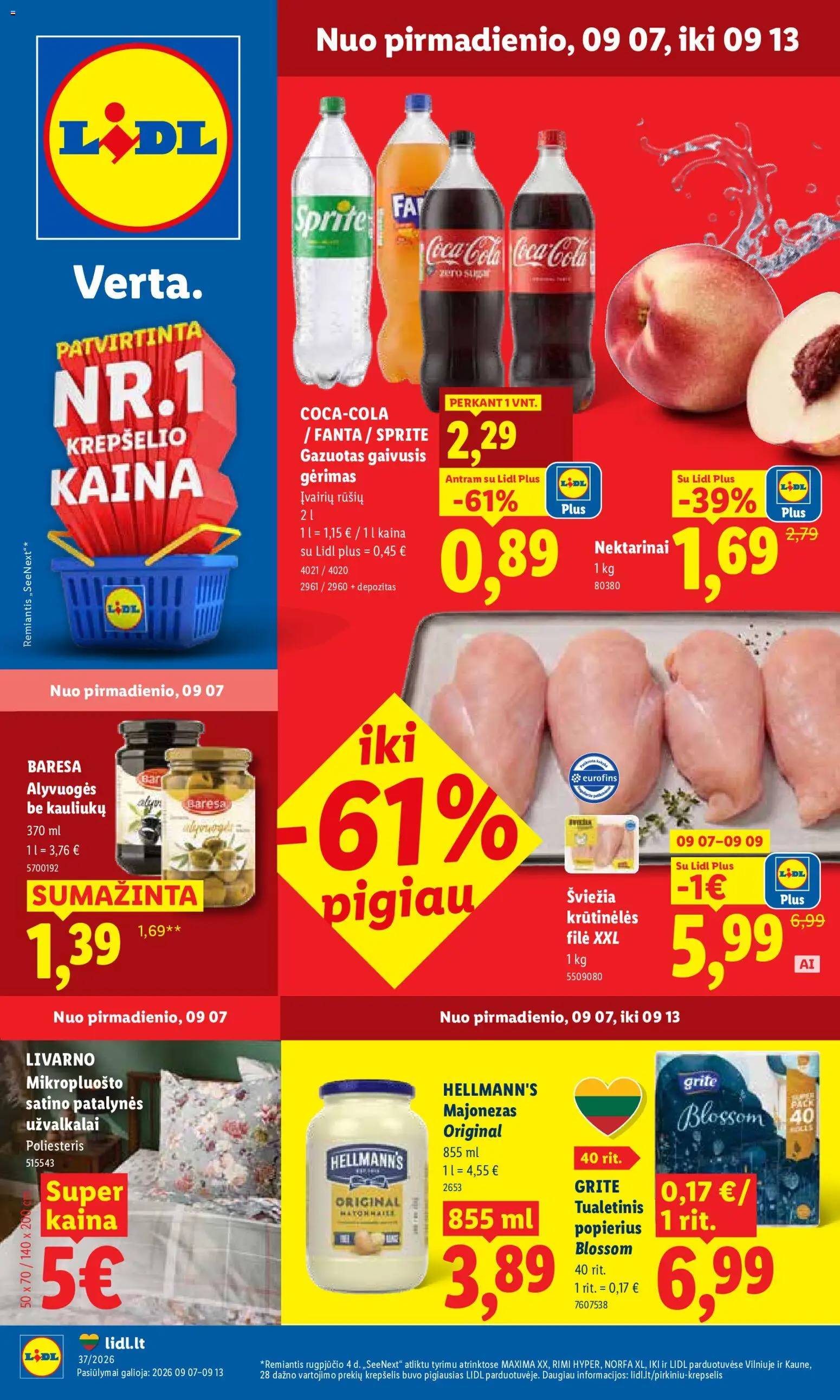 LIDL akcijos nuo 2026.09.07 | Puslapis: 1 | Prekių: Majonezas, Krepšelis, Tualetinis popierius