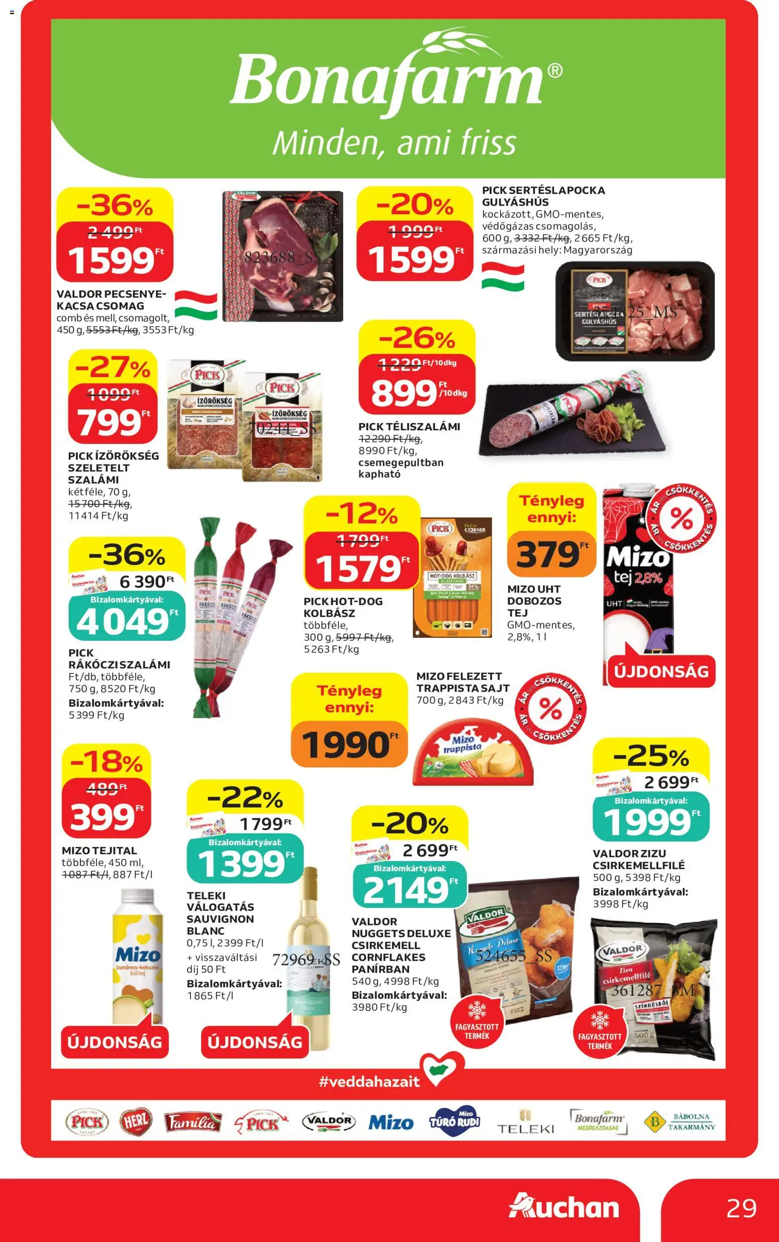 Auchan akciós ujság - amely érvényes a következő dátumtól: 2026.10.01. | Oldal: 29 | Termékek: Pick téliszalámi, Rákóczi szalámi, Pick Rákóczi szalámi, Túró