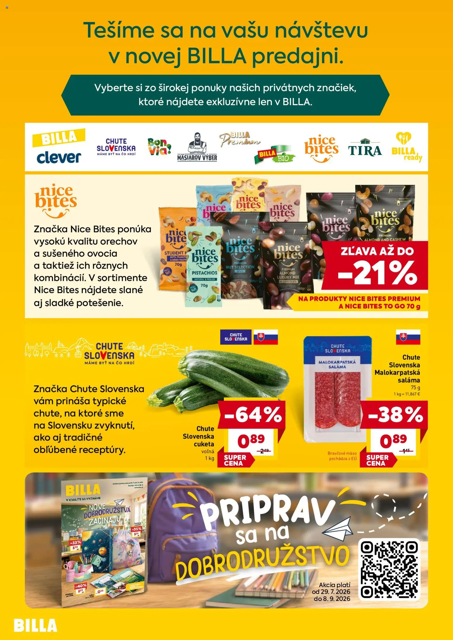 Nové Billa akcie – leták je platný od 29.07.2026 | Strana: 2 | Produkty: Saláma, Bravčové mäso, Cuketa