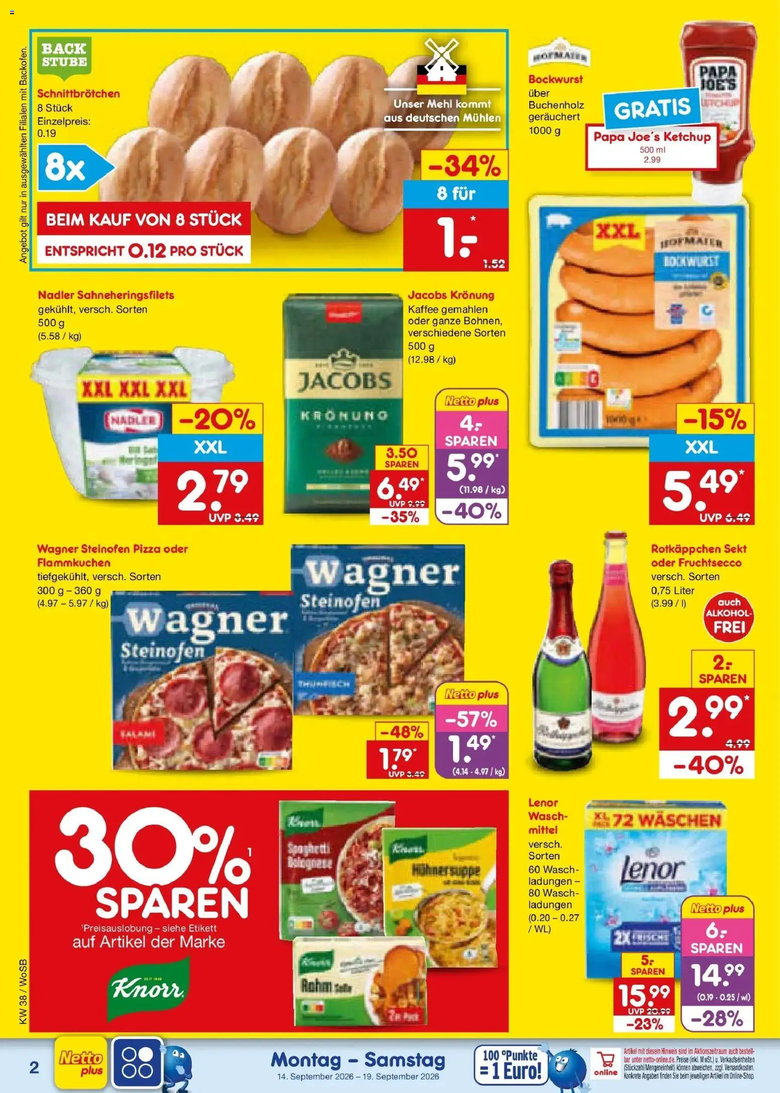 Netto Marken-Discount Prospekt Ludwigshafen-Edigheim – gültig ab 14.09.2026 | Seite: 2 | Produkte: Kaffee, Spaghetti, Fruchtsecco, Alkohol