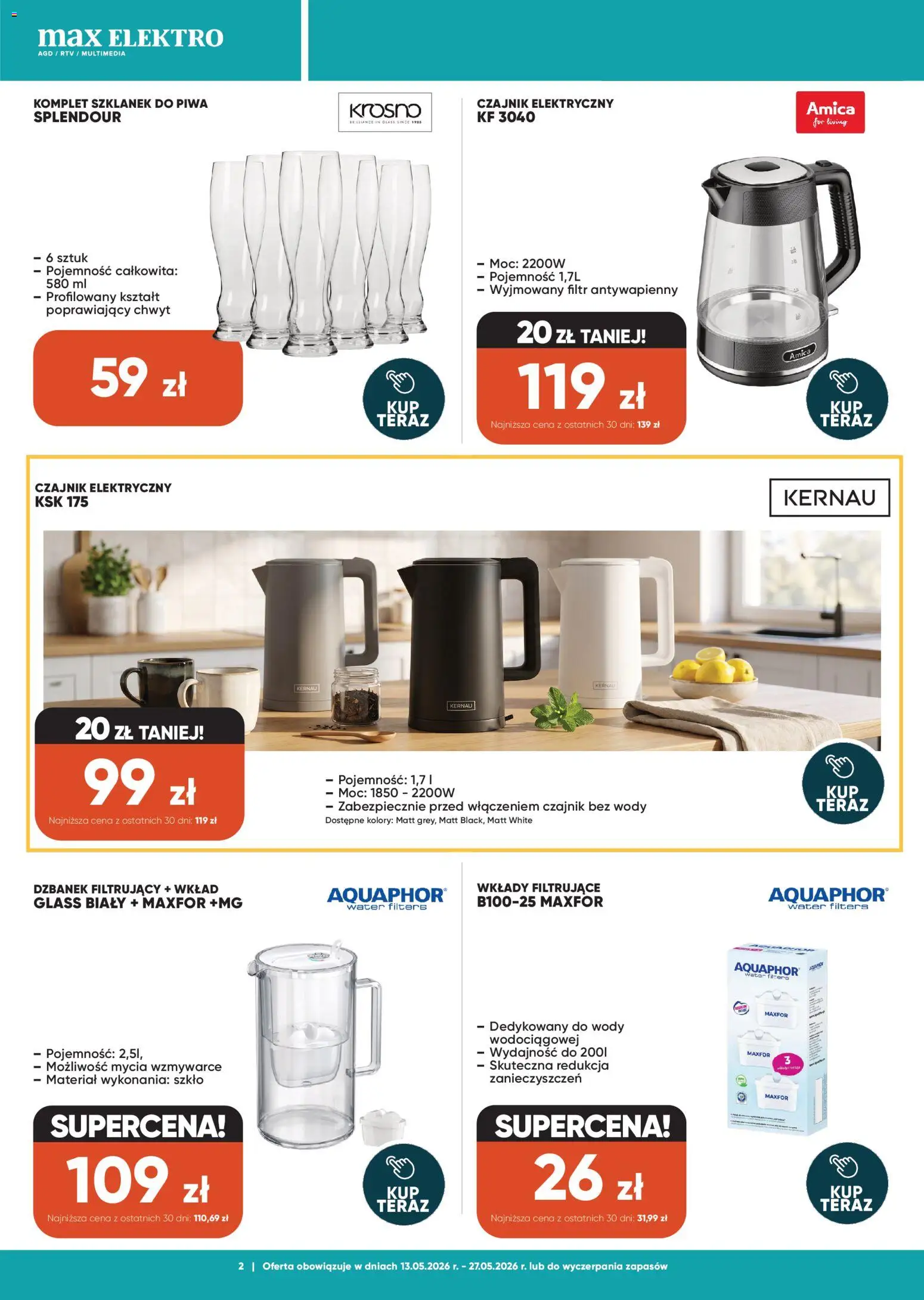 Max elektro gazetka od 13.05.2026 | Strona: 2 | Produkty: Dzbanek, Czajnik, Dzbanek filtrujący