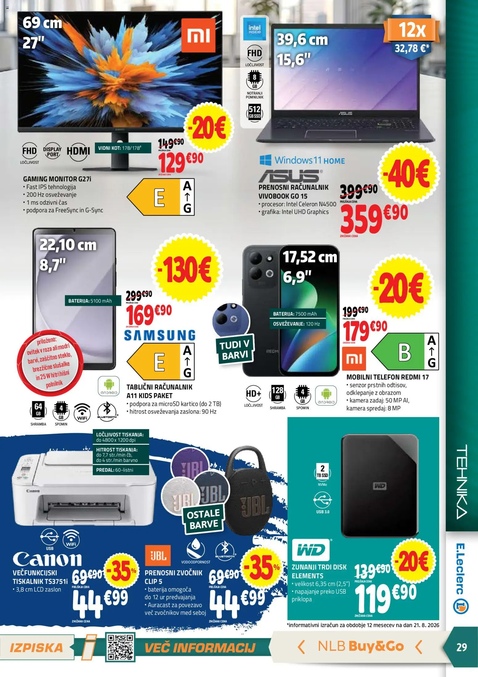 Novi E.leclerc katalog ponudbe – veljaven od 02.09.2026 | Stran: 29 | Izdelki: Med, Racunalnik, Slusalke, Usb