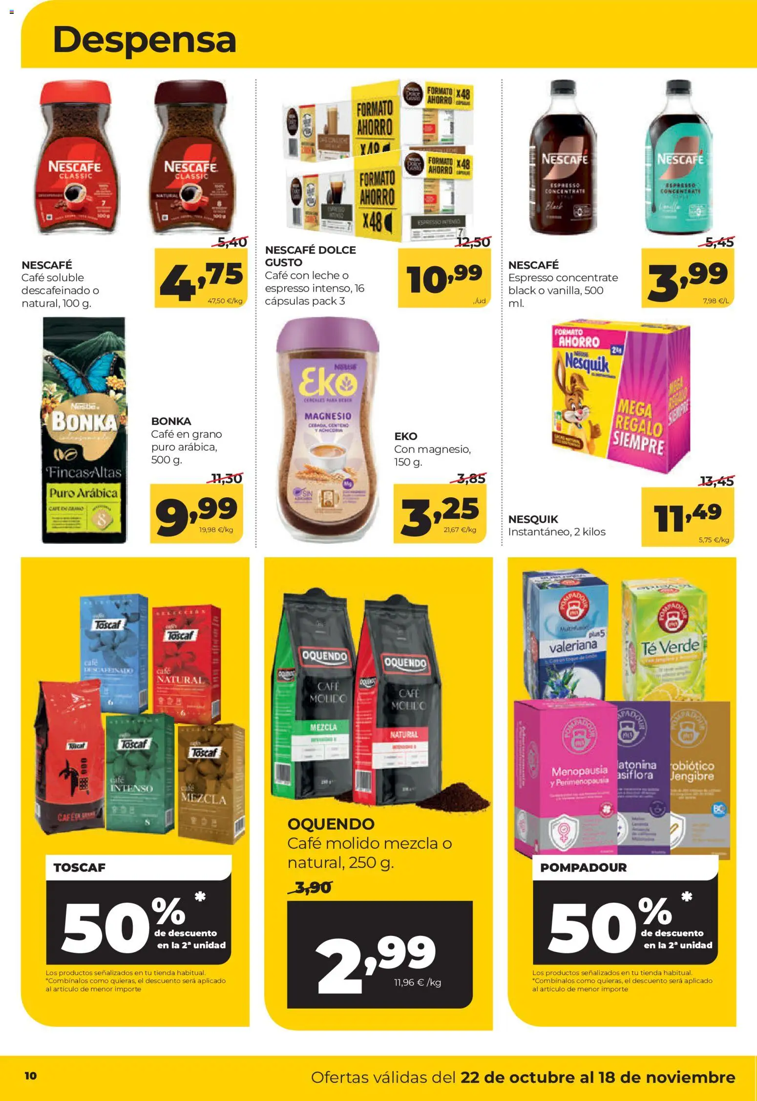 Alimerka folleto Asturias │ válido desde el 22/10/2026 | Página: 10 | Productos: Café con leche, Café molido, Té, Café en grano