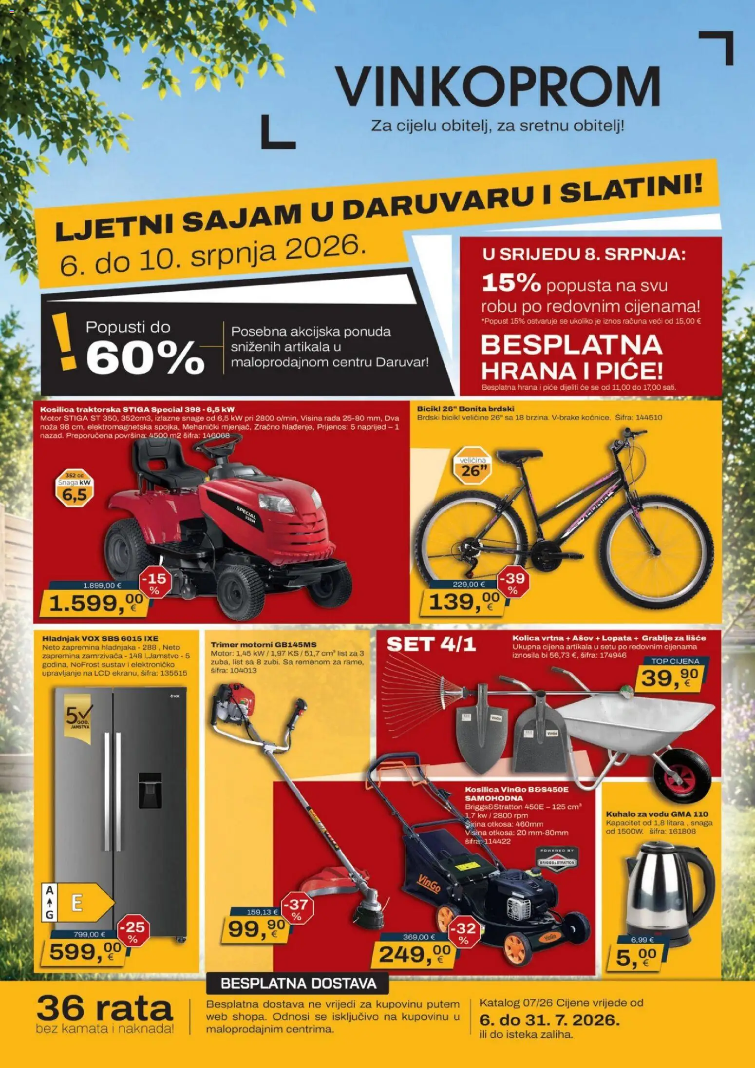 Vinkoprom katalog | vrijedi od 06.07.2026 | Stranica: 1 | Proizvodi: Kuhalo za vodu, Bicikl, Kolica, Hladnjak
