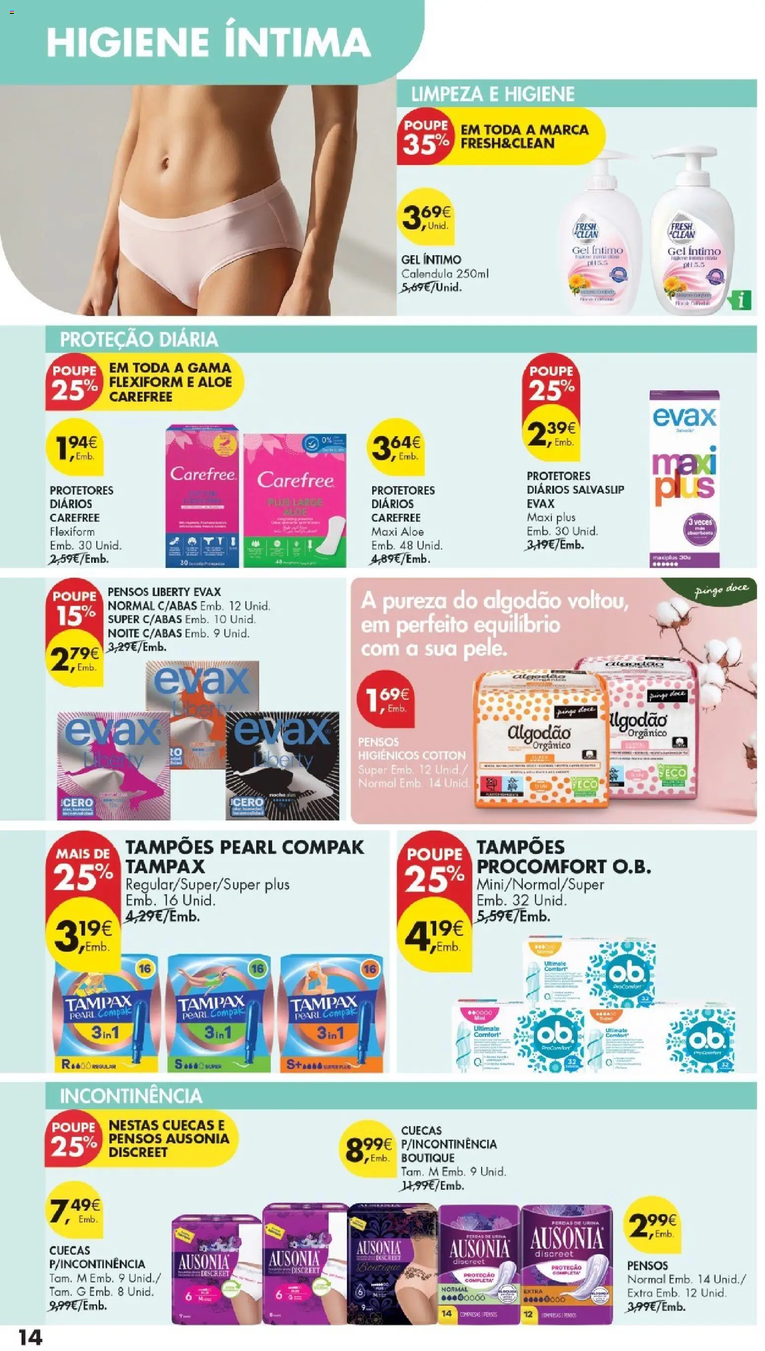 Pingo Doce Regresso às Aulas 2026 Hipers │ válido de 22/09/2026 | Página: 14 | Produtos: Algodão, Higiene íntima, Gel íntimo, Cuecas