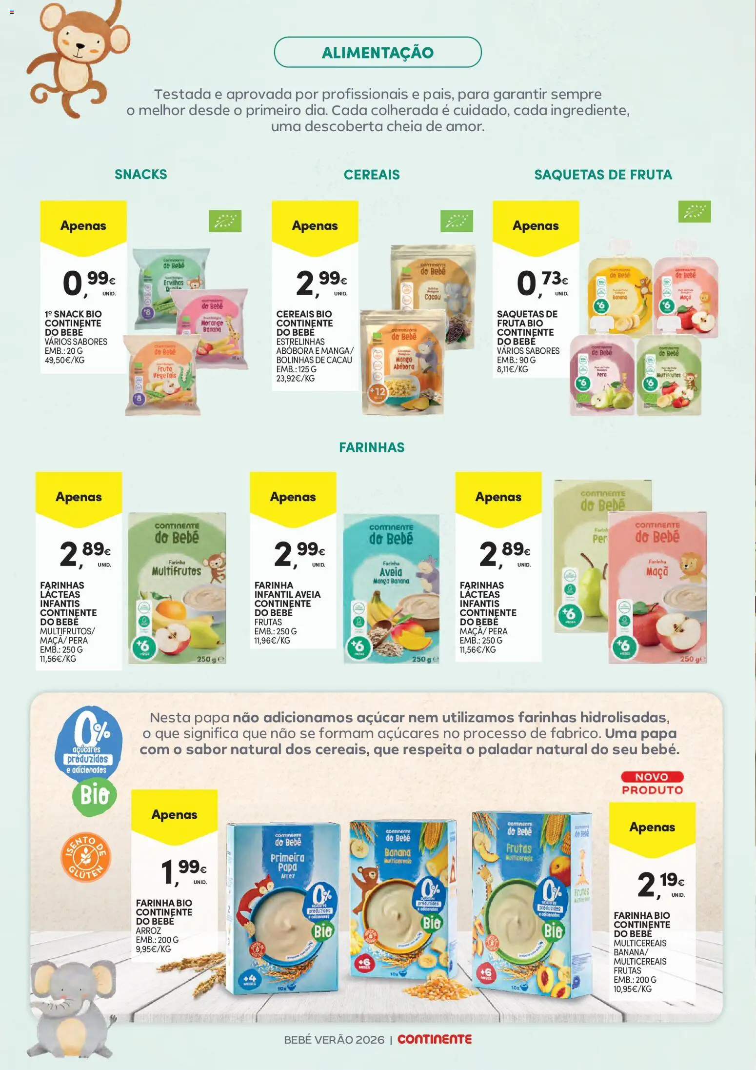 Continente Bebé Verão │ válido de 30/06/2026 | Página: 28 | Produtos: Banana, Arroz, Açúcar, Cereais
