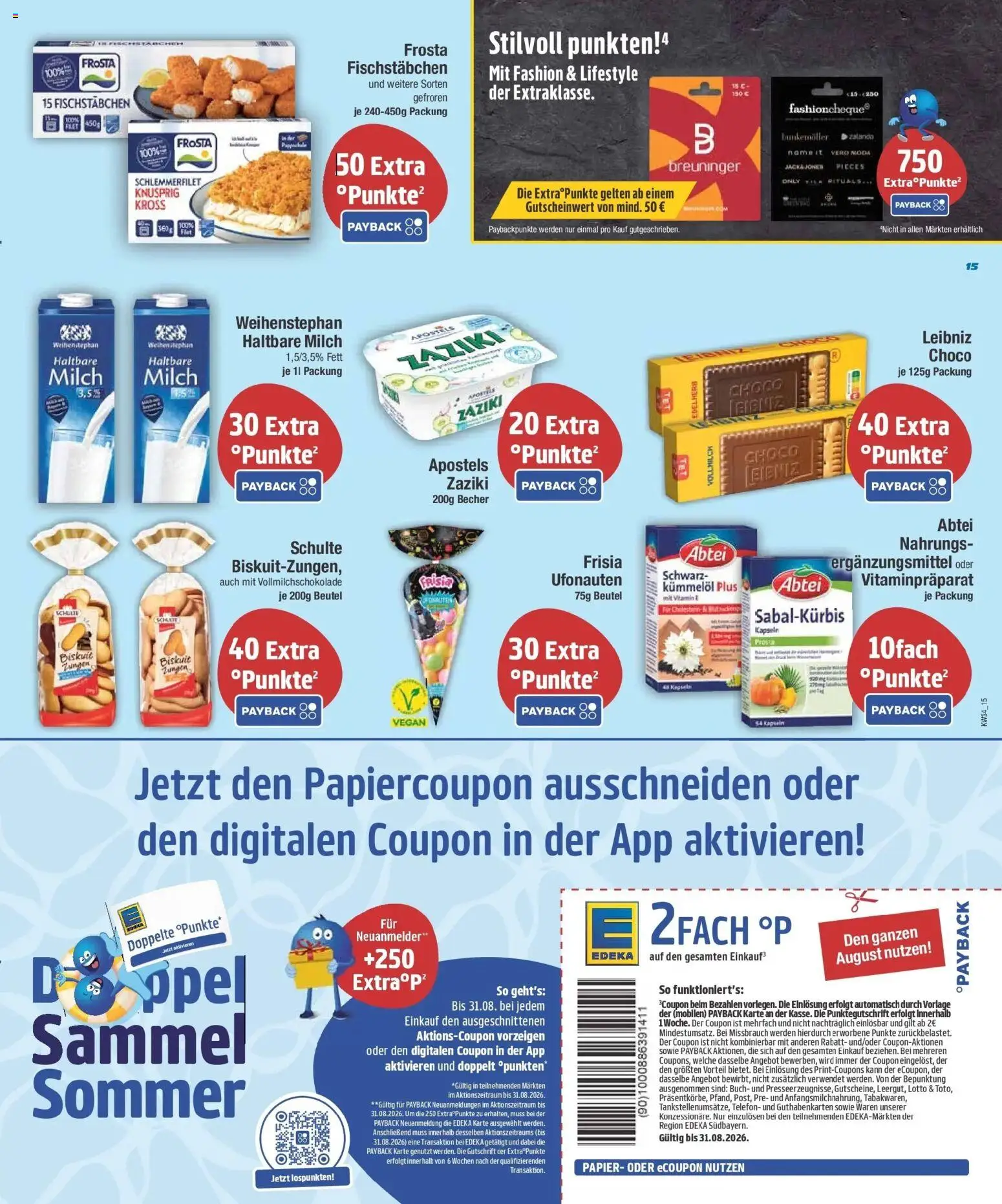 E center Prospekt Deggendorf (ab 17.08.2026) zum Blättern | Seite: 15 | Produkte: Milch, Haltbare milch, Frosta, Fischstabchen