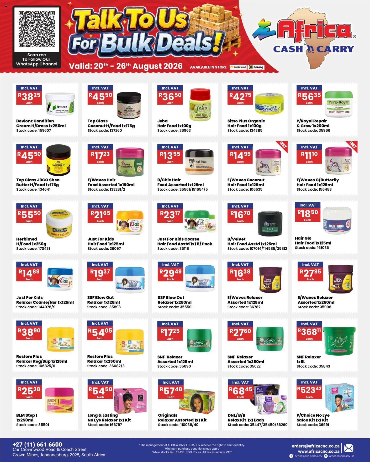 New Africa Cash & Carry catalogue – valid from 20/08/2026 | Page: 3 | Products: Butter, Cream, Stock, Relaxer