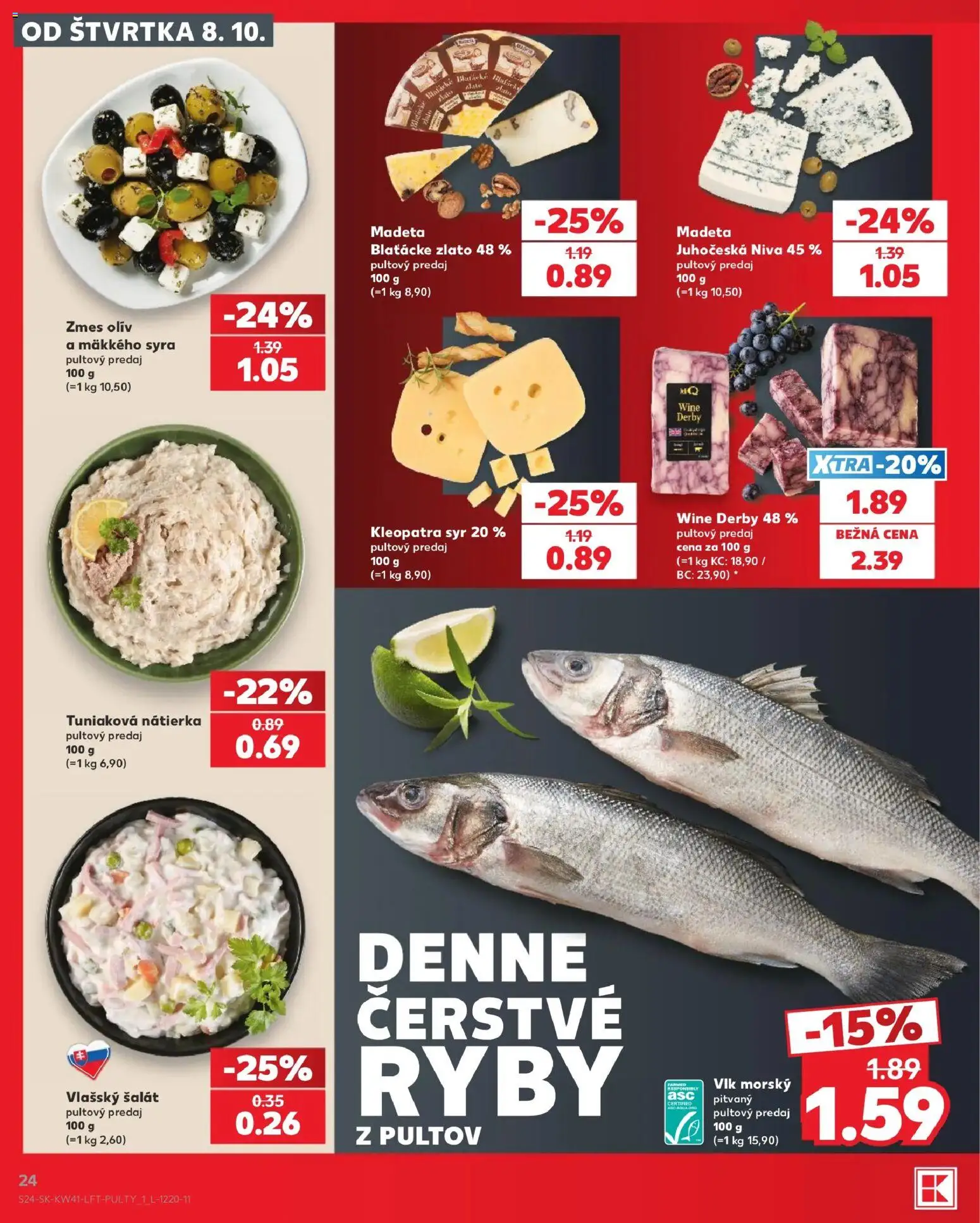 Nové Kaufland akcie – leták je platný od 08.10.2026 | Strana: 24 | Produkty: Syr, Ryby, Nátierka, Šalát