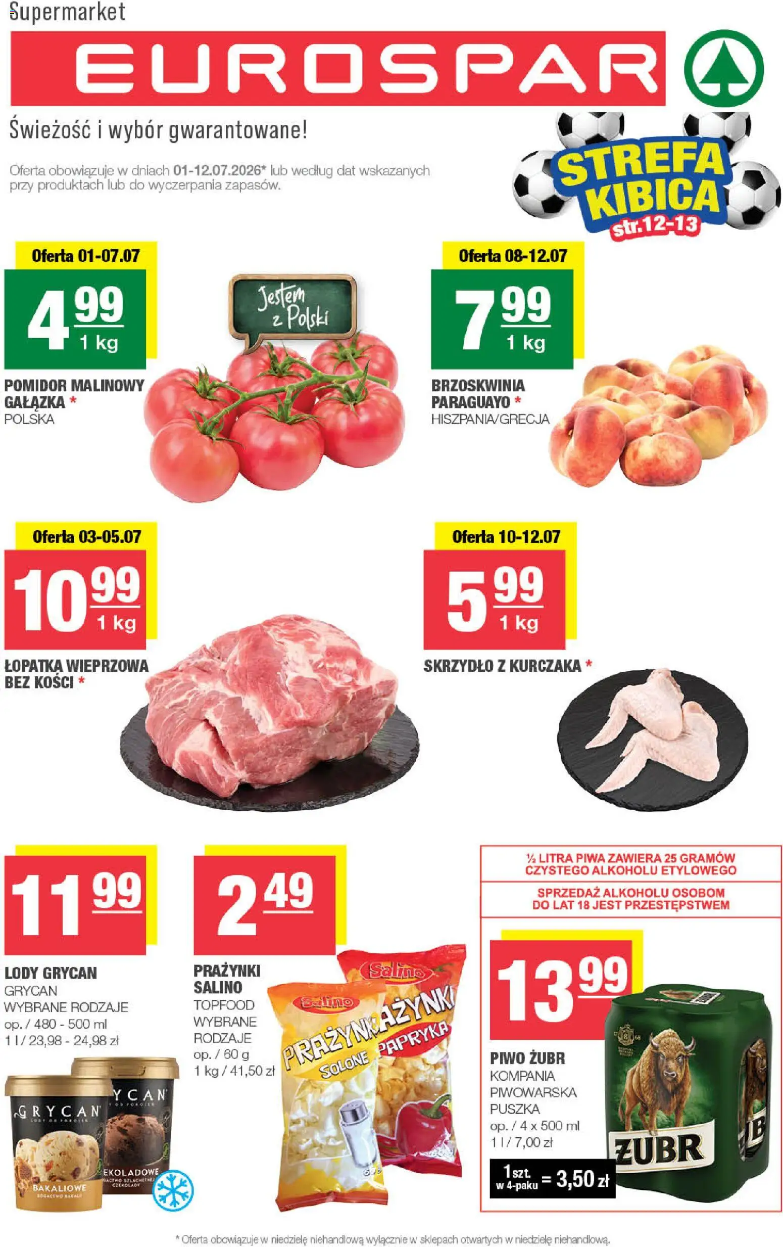 Spar gazetka - Eurospar od 01.07.2026 | Strona: 1 | Produkty: Pomidor malinowy, Lody Grycan, Łopatka wieprzowa, Lody