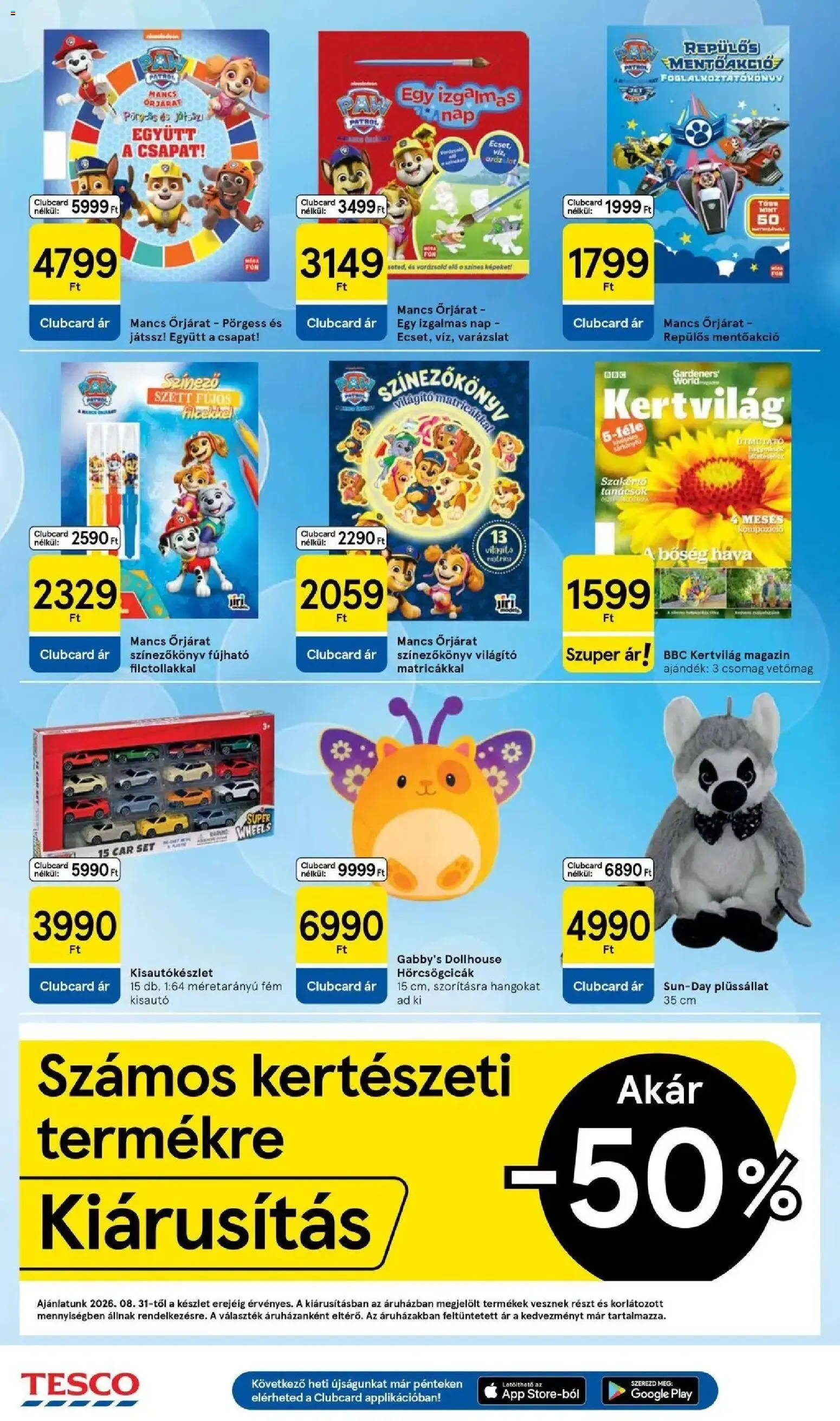 Tesco akciós ujság - amely érvényes a következő dátumtól: 2026.09.03. | Oldal: 28 | Termékek: Vetőmag, Mancs őrjárat, Magazin, Kisautó