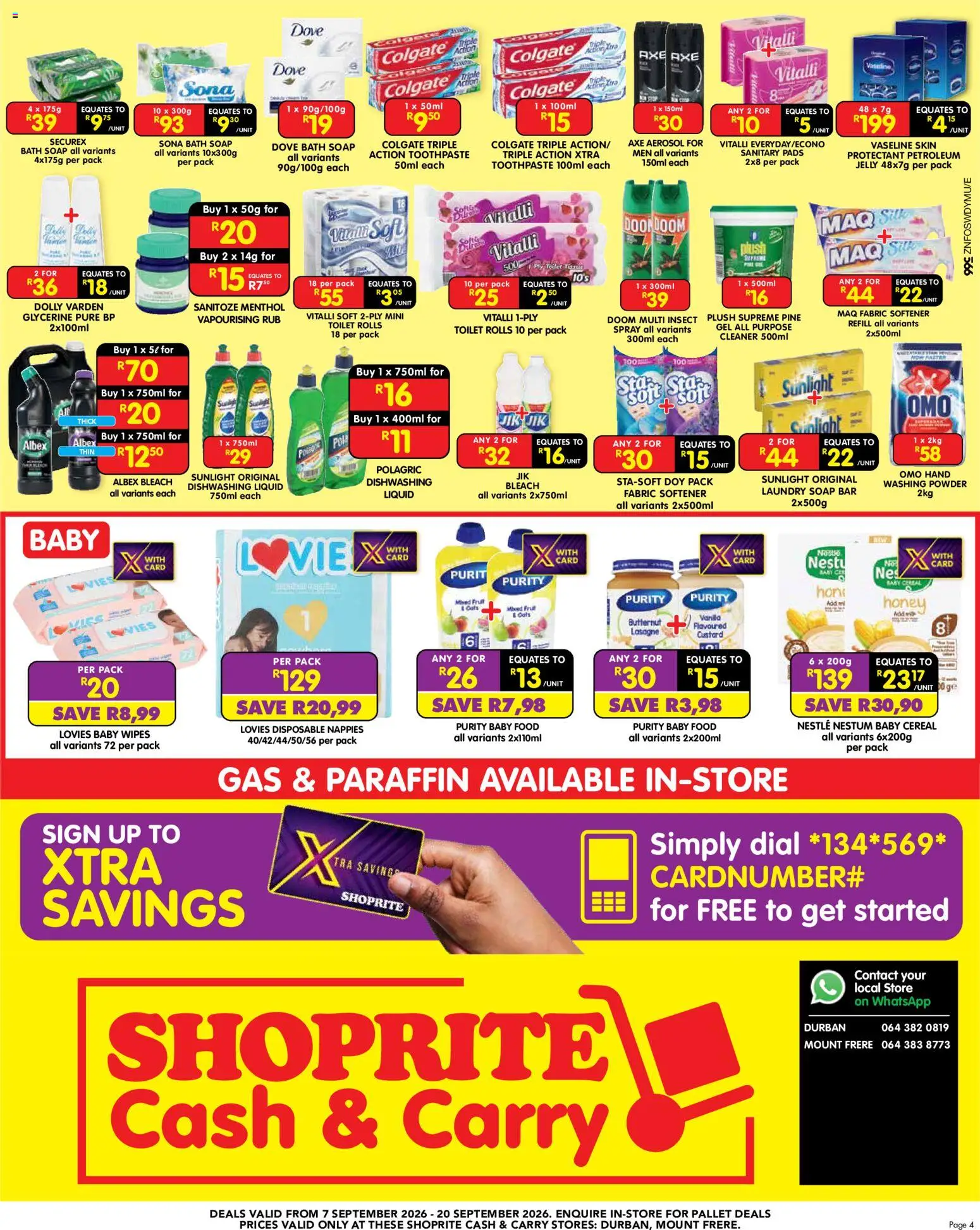 New Shoprite catalogue – valid from 07/09/2026 | Page: 4 | Products: Toilet, Bath, Fabric softener, Dishwashing liquid