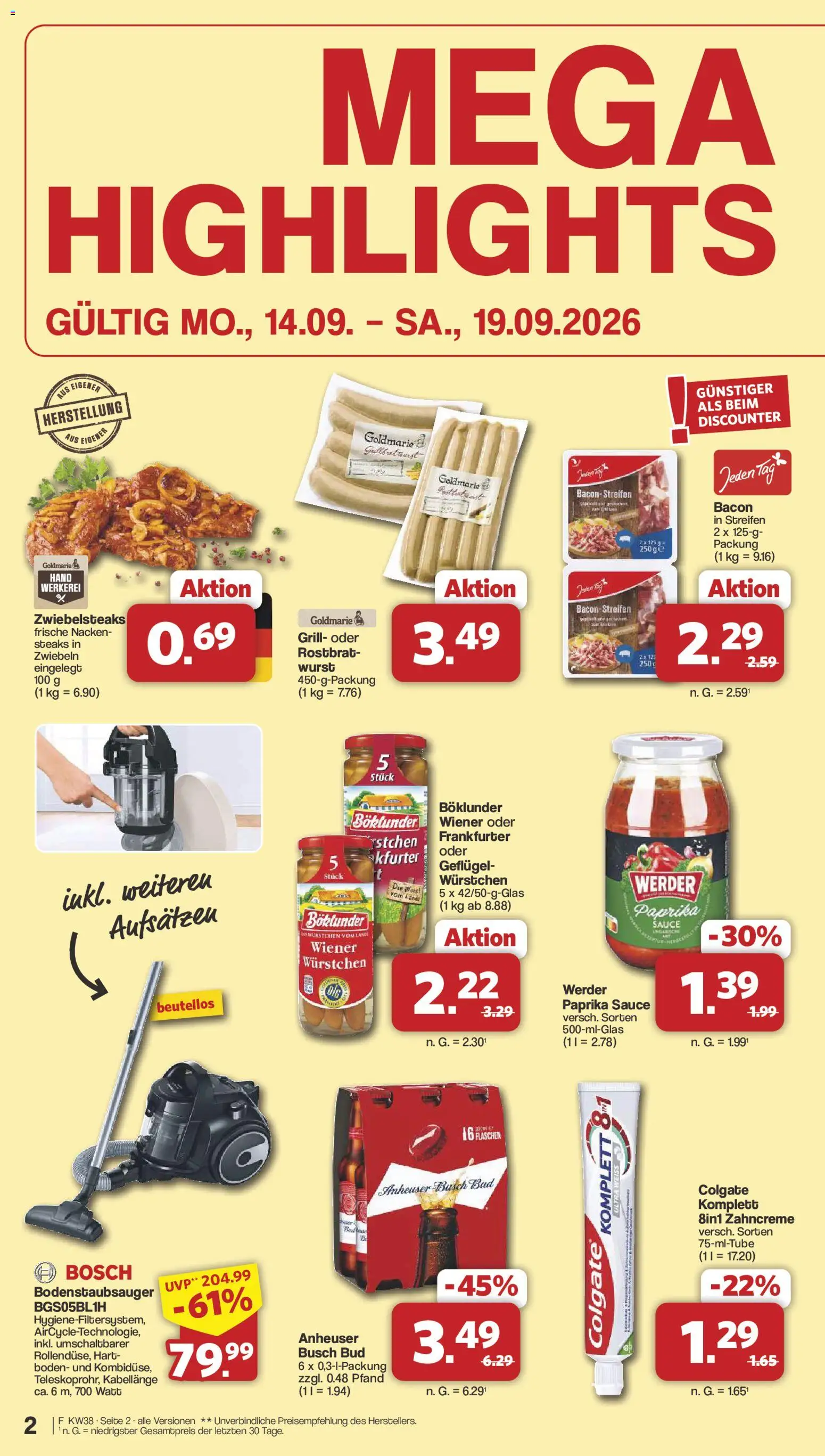 Famila Nordwest Prospekt – gültig ab 14.09.2026 | Seite: 2 | Produkte: Grill, Wiener wurstchen, Zwiebeln, Paprika