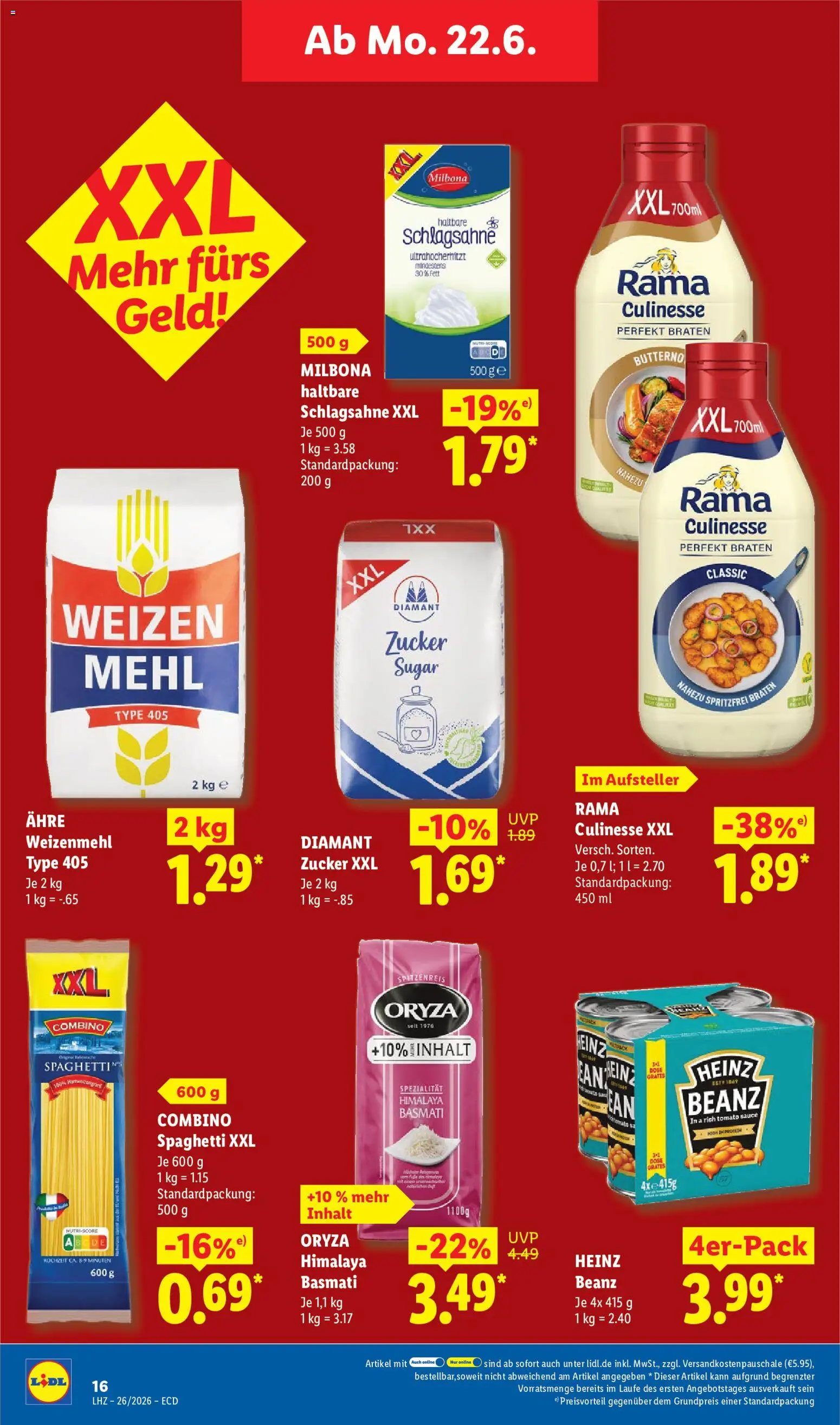 Lidl Německo leták od 22.06.2026 | Strana: 22 | Produkty: Rama, Milbona, Basmati, Combino