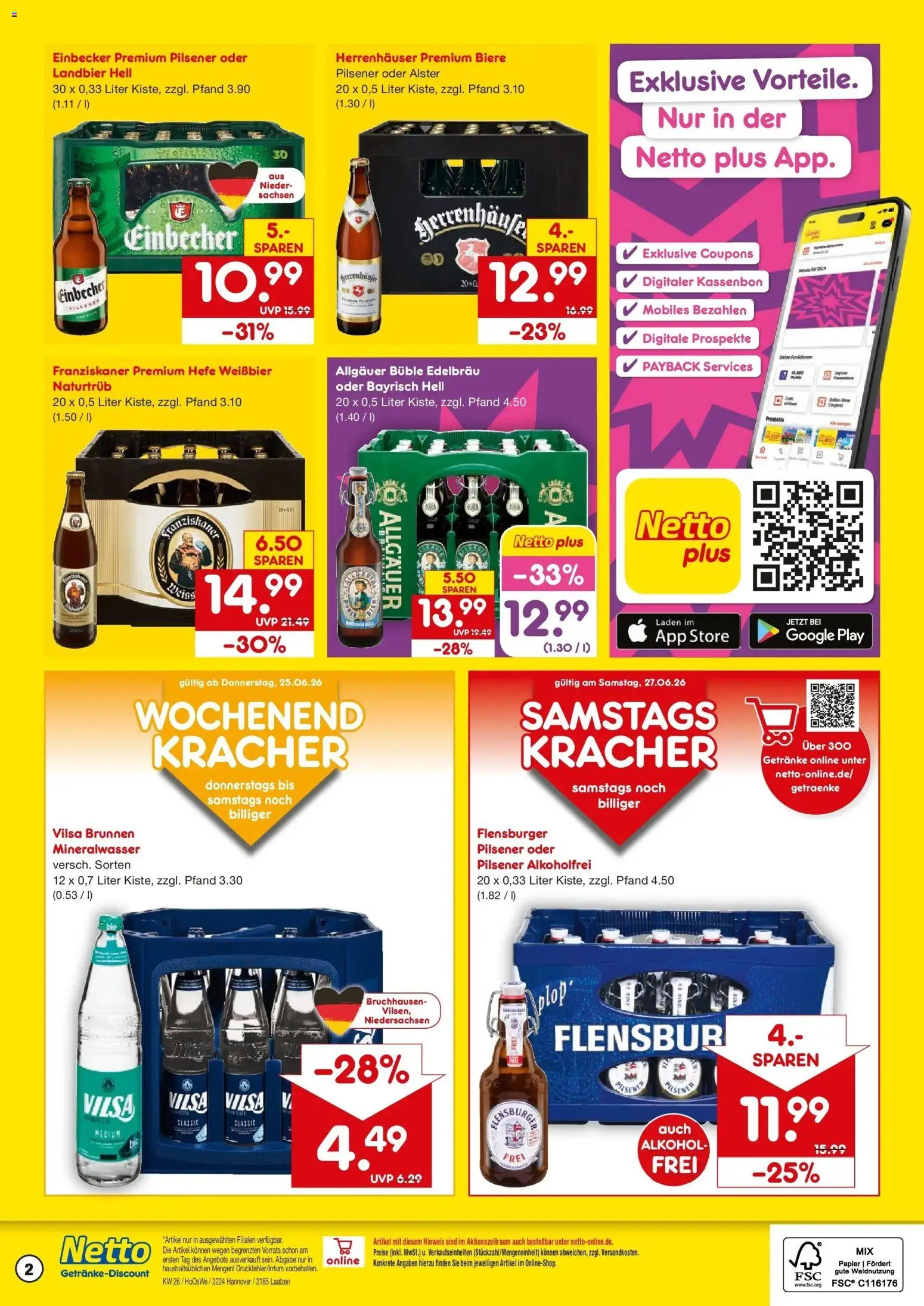 Netto Marken-Discount Prospekt Hannover – gültig ab 22.06.2026 | Seite: 2 | Produkte: Franziskaner, Mineralwasser, Flensburger, Hefe weissbier