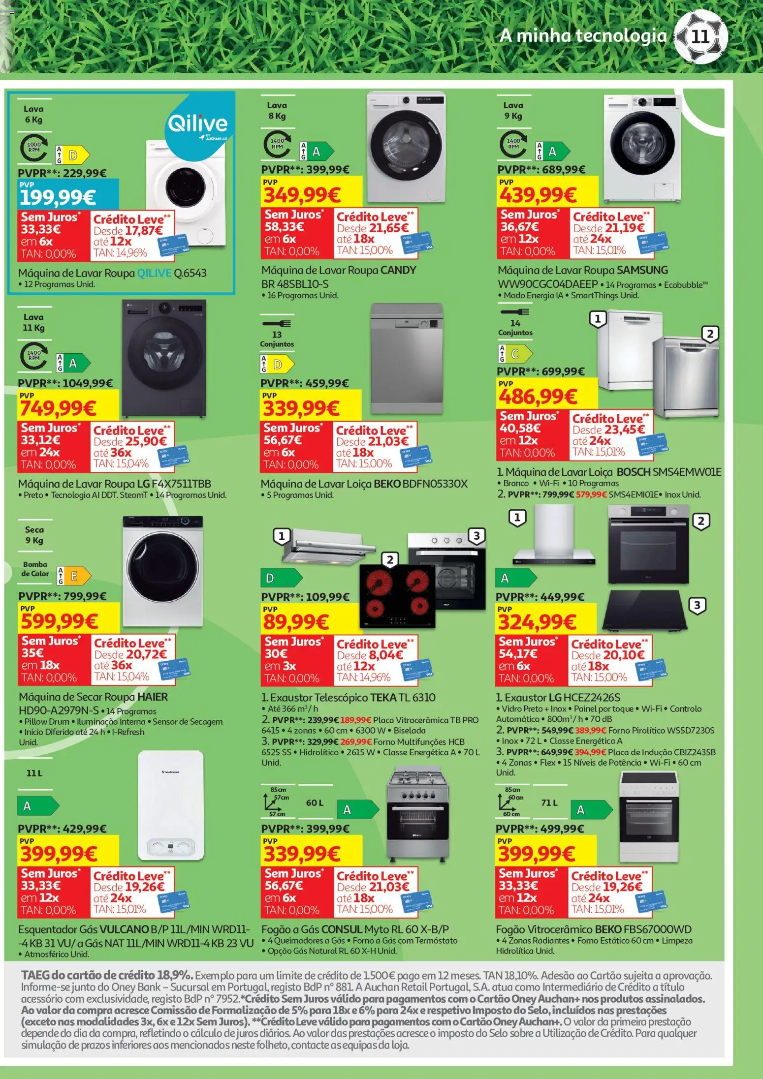 Auchan - Tecno Mundial │ válido de 16.06.2026 | Página: 11 | Produtos: Forno, Máquina de lavar, Fogão, Exaustor