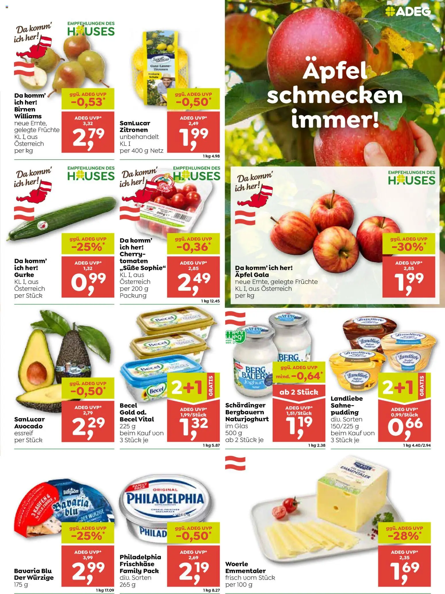 ADEG Flugblatt gültig ab 03.09.2026 | Seite: 3 | Produkte: Sahne, Avocado, Gurke, Tomaten