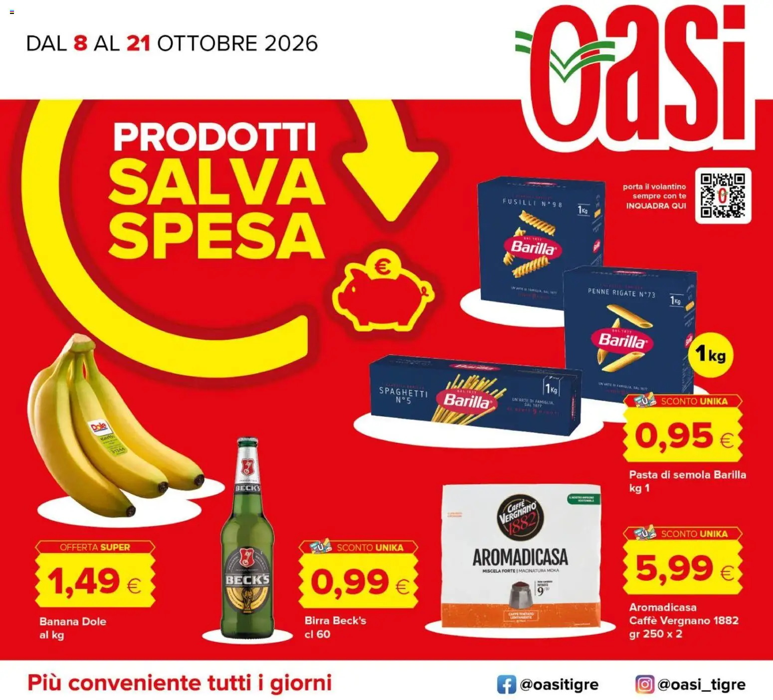 Volantino Oasi del 08/10/2026 | Pagina: 1 | Prodotti: Birra, Pasta, Semola, Spaghetti