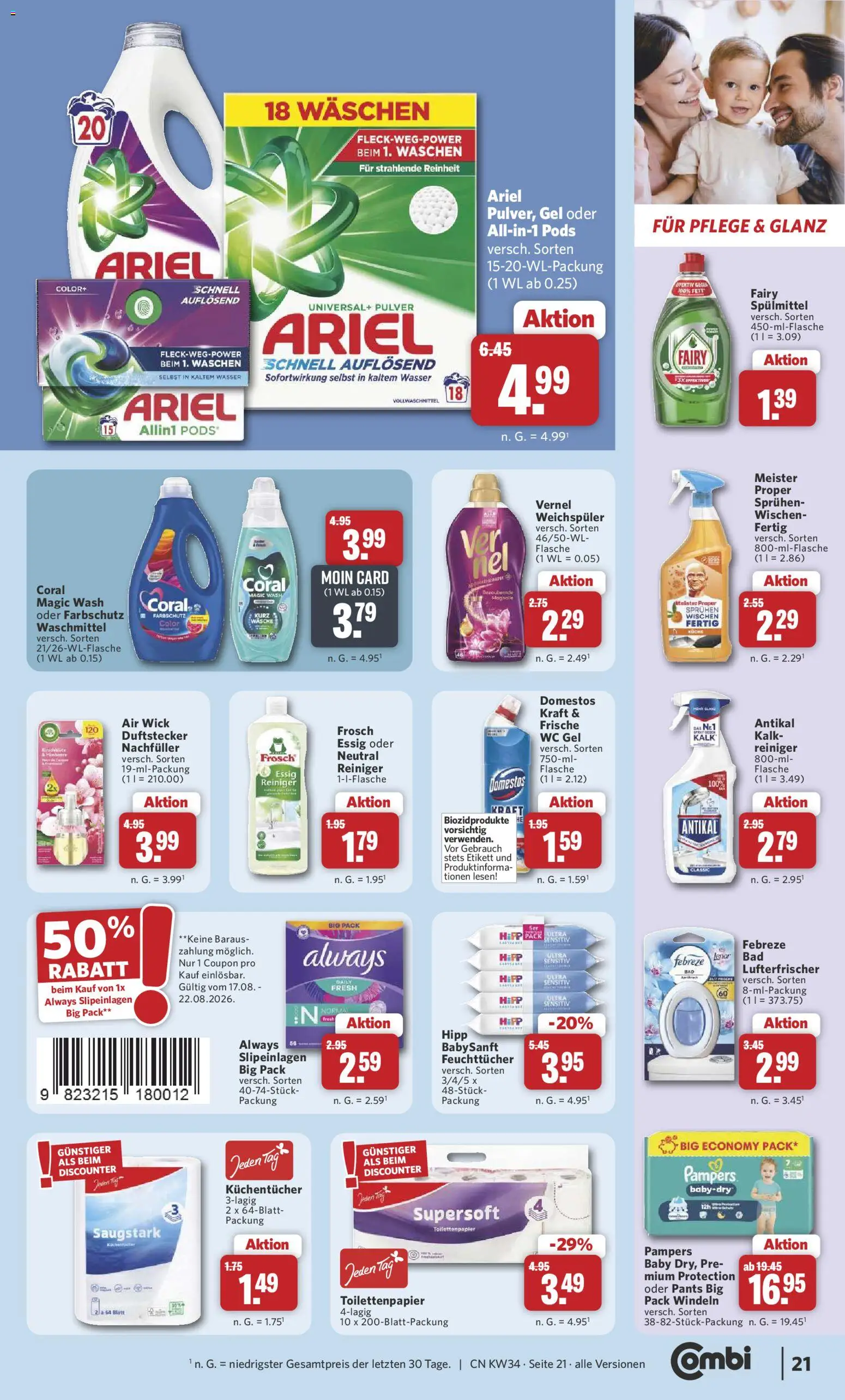 Combi Prospekt – gültig ab 17.08.2026 | Seite: 23 | Produkte: Lenor, Pampers, Wasser, Waschmittel