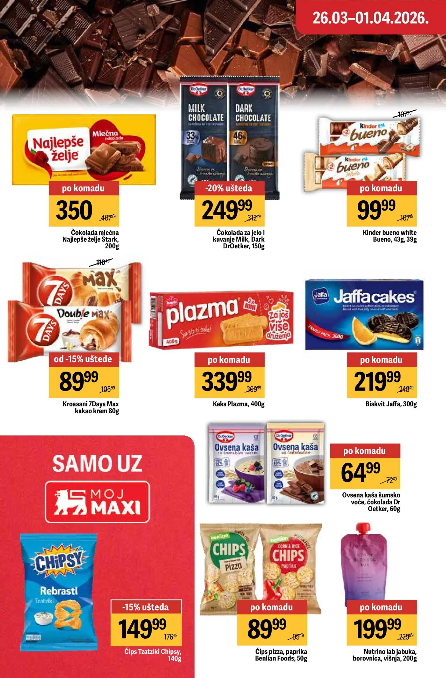 Maxi katalog - važi od 26.03.2026 | Strana: 26 | Proizvode: Čips, Keks, Ovsena kaša, 7days