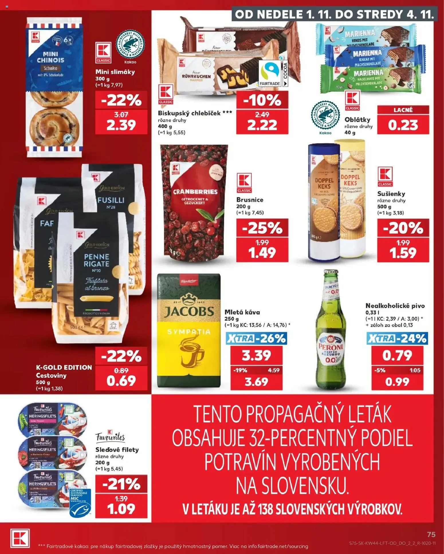 Nové Kaufland akcie – leták je platný od 29.10.2026 | Strana: 75 | Produkty: Kokos, Pivo, Fusilli, Brusnice